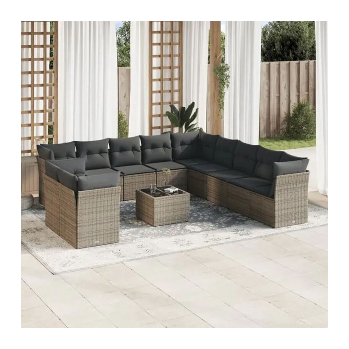 Vidaxl 12-tlg. Garten-Sofagarnitur aus Polyrattan mit Kissen in Grau - Bild 1
