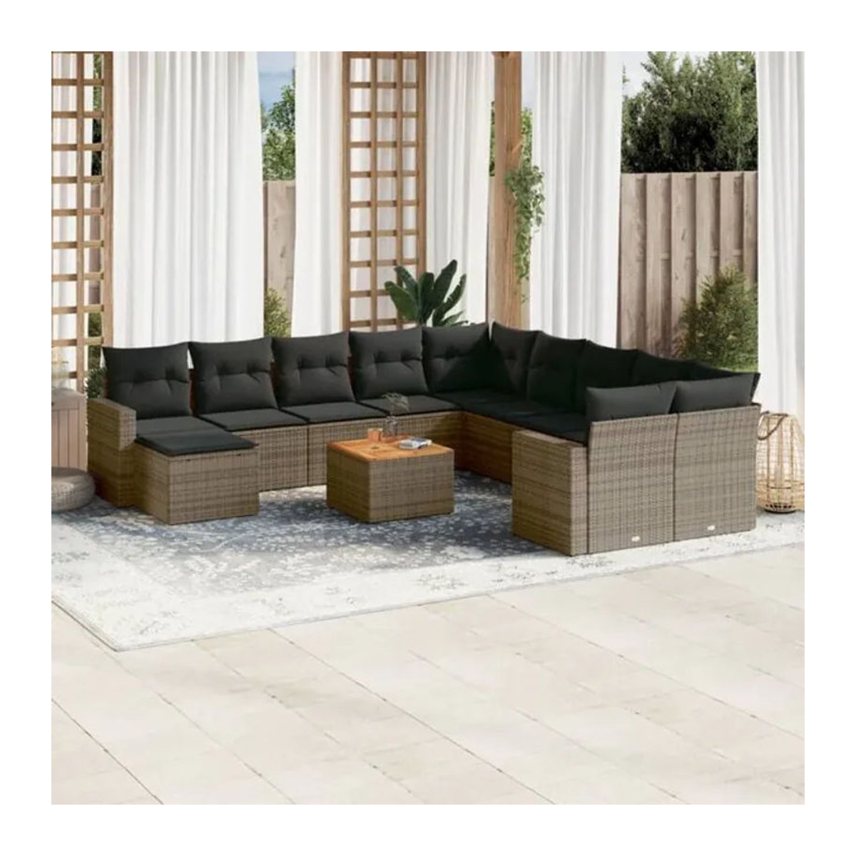 Vidaxl 12-tlg. Garten-Sofagarnitur aus Polyrattan mit Kissen in Grau - Bild 1
