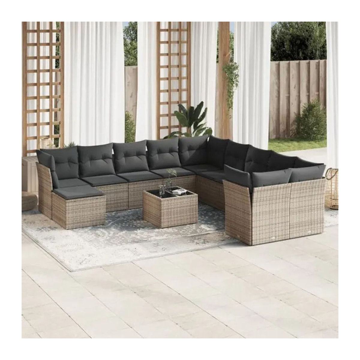 Vidaxl 12-tlg. Garten-Sofagarnitur aus Polyrattan mit Kissen in Grau und Anthrazit - Bild 1