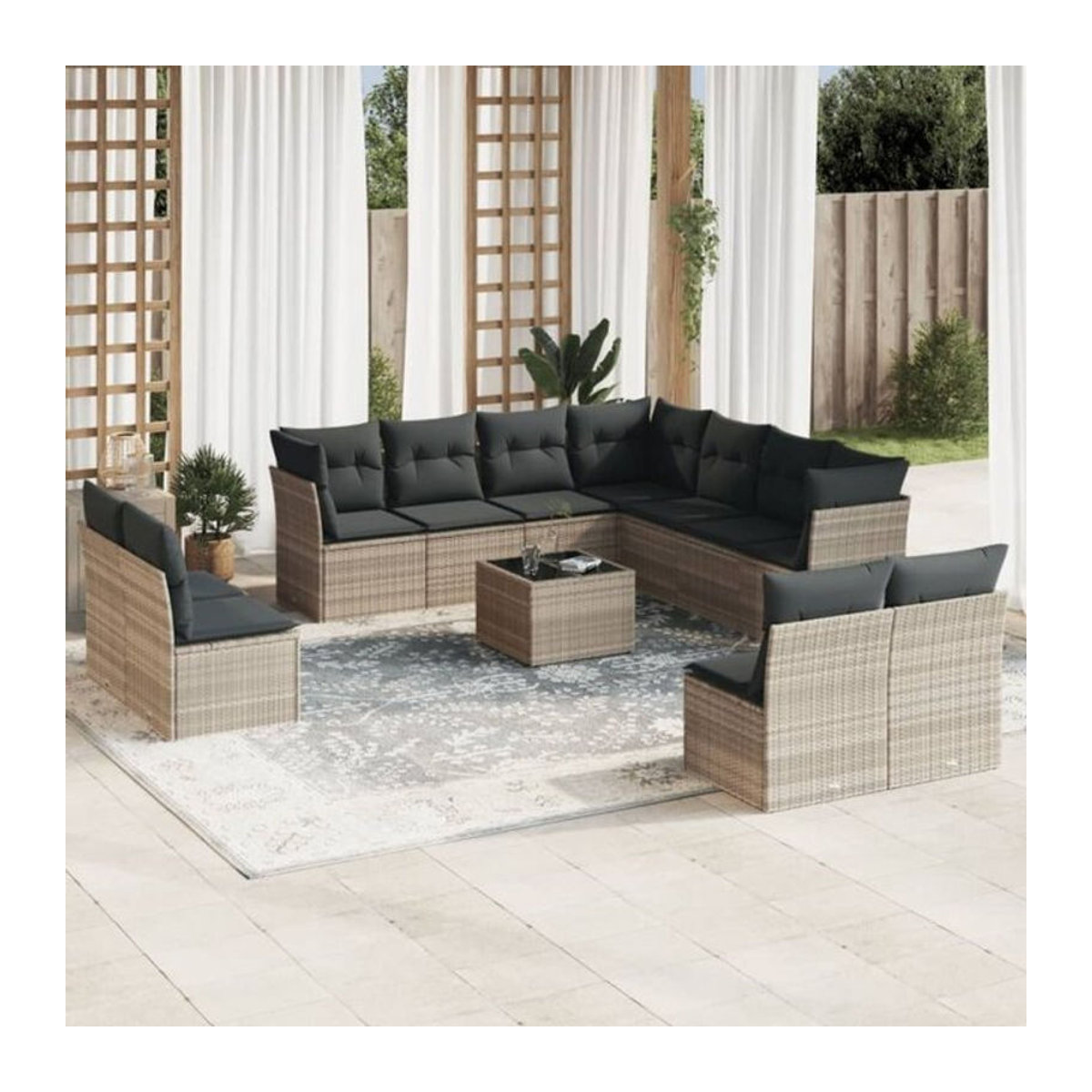 Vidaxl 12-tlg. Garten-Sofagarnitur mit Kissen aus Polyrattan in Grau - Bild 1