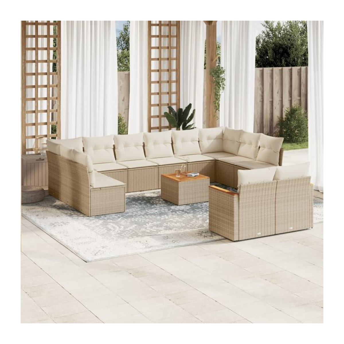 Vidaxl 13-teiliges Gartenmöbel-Set aus Polyrattan mit Kissen in Beige - Bild 1