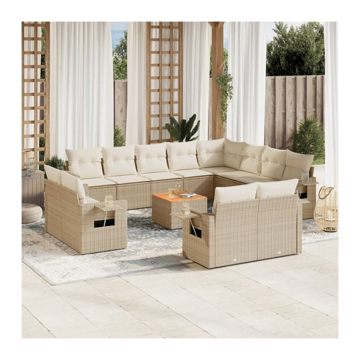 Vidaxl 13-teiliges Gartenmöbel-Set aus Polyrattan und Akazie mit Kissen, Beige - Bild 1