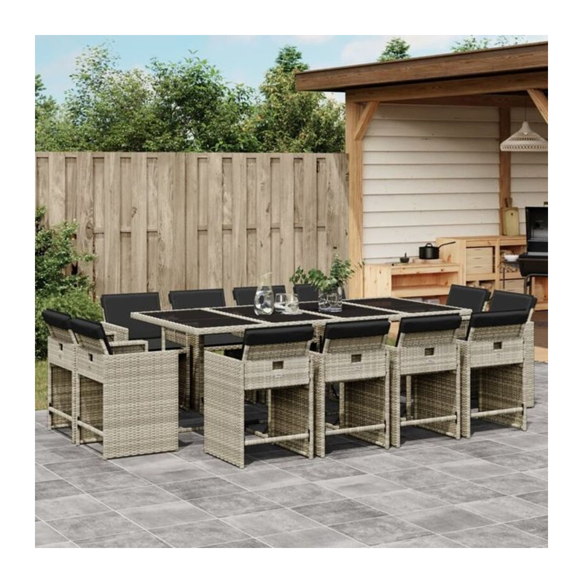 vidaxl 13-tlg. Garten-Essgruppe aus Poly-Rattan mit Kissen in Hellgrau und Anthrazit - Bild 1