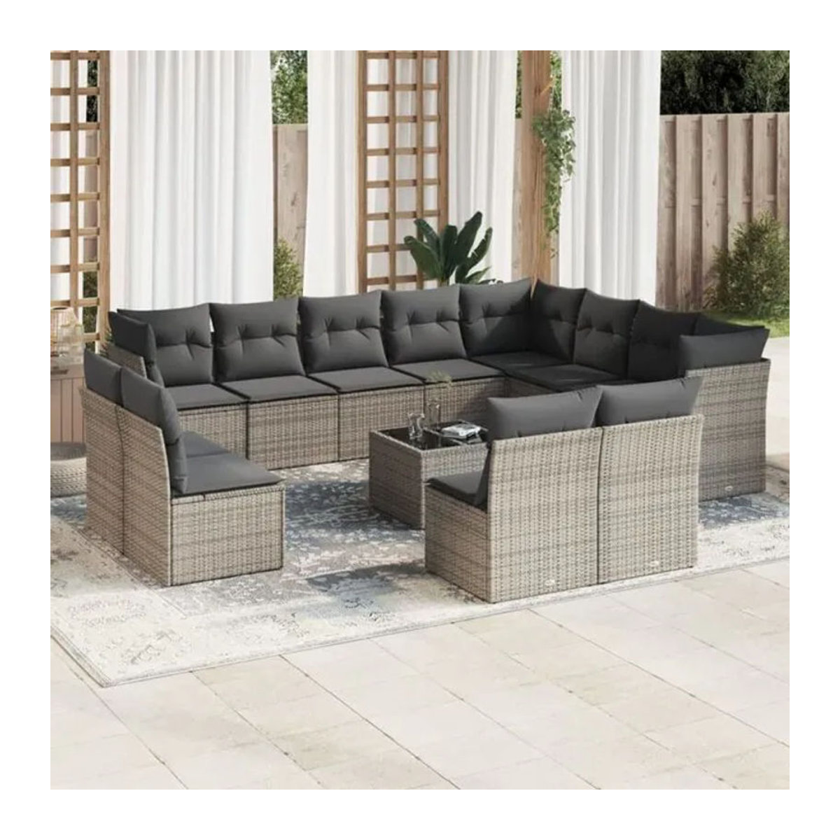 Vidaxl 13-tlg. Garten-Sofagarnitur aus Polyrattan mit Kissen in Grau - Bild 1