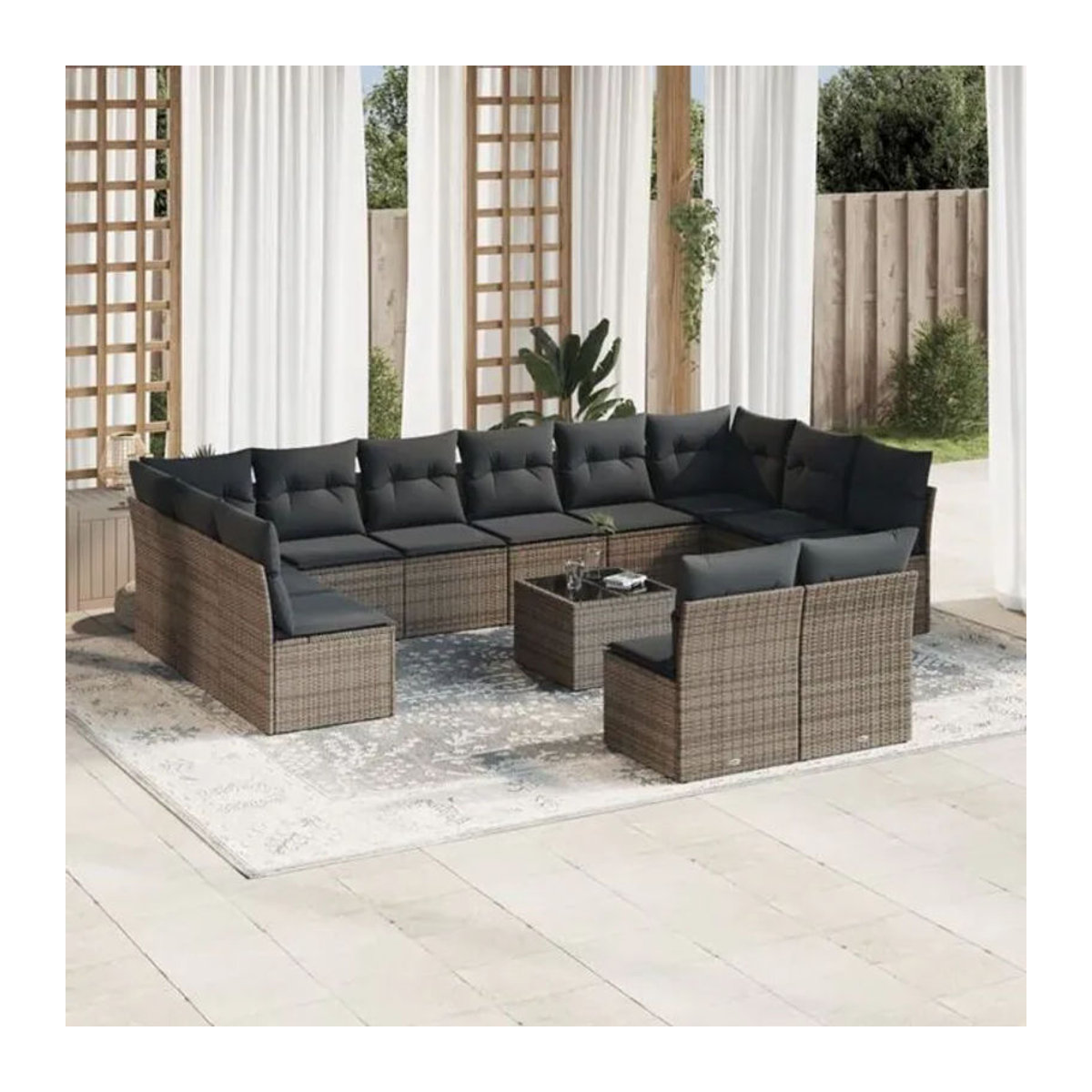 Vidaxl 13-tlg. Garten-Sofagarnitur aus Polyrattan mit Kissen in Grau Anthrazit - Bild 1