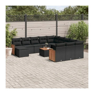Vidaxl 13-tlg. Garten-Sofagarnitur aus Polyrattan mit Kissen in Schwarz