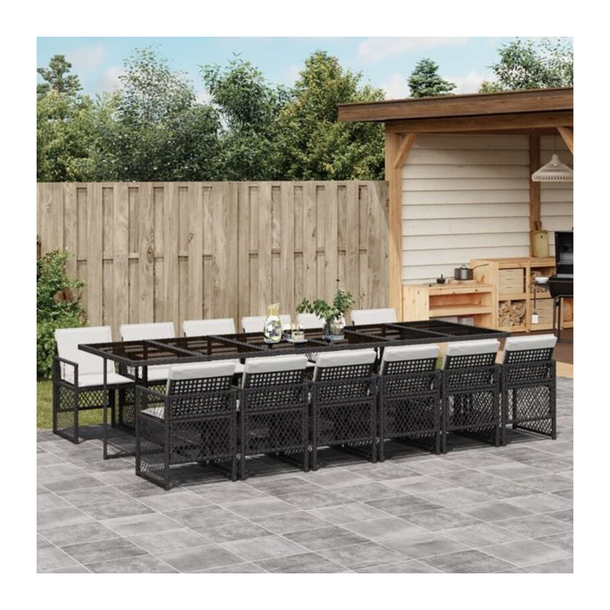 Vidaxl 13-tlg. Gartenmöbel-Set aus Polyrattan mit Kissen in Schwarz und Weiß - Bild 1