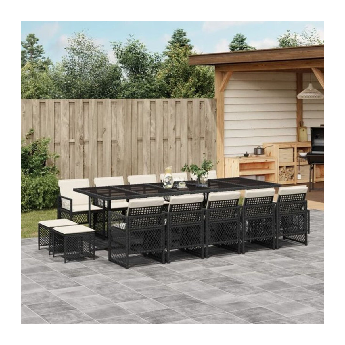 Vidaxl 15-tlg. Gartenmöbel-Set aus Polyrattan in Schwarz mit beigen Kissen - Bild 1