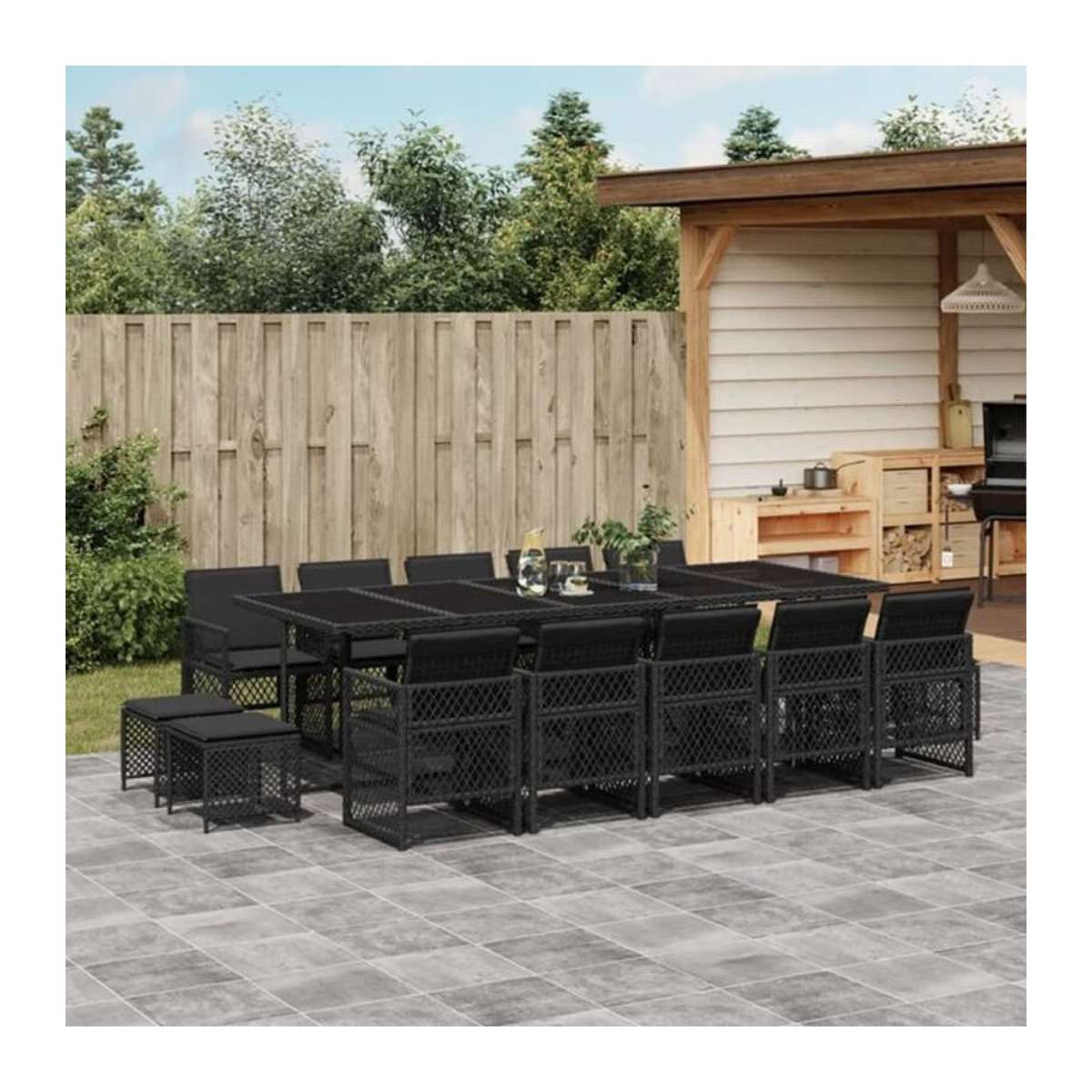 Vidaxl 15-tlg. Gartenmöbel-Set aus Polyrattan mit Kissen in Schwarz - Bild 1