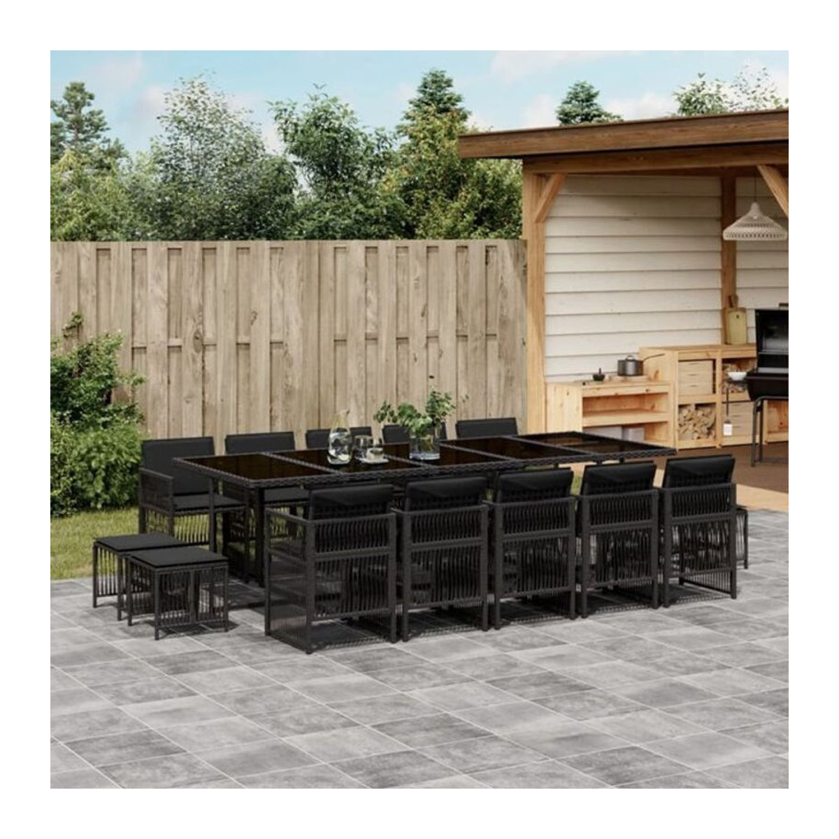 Vidaxl 15-tlg. Gartenmöbel-Set aus Polyrattan mit Kissen in Schwarz - Bild 1
