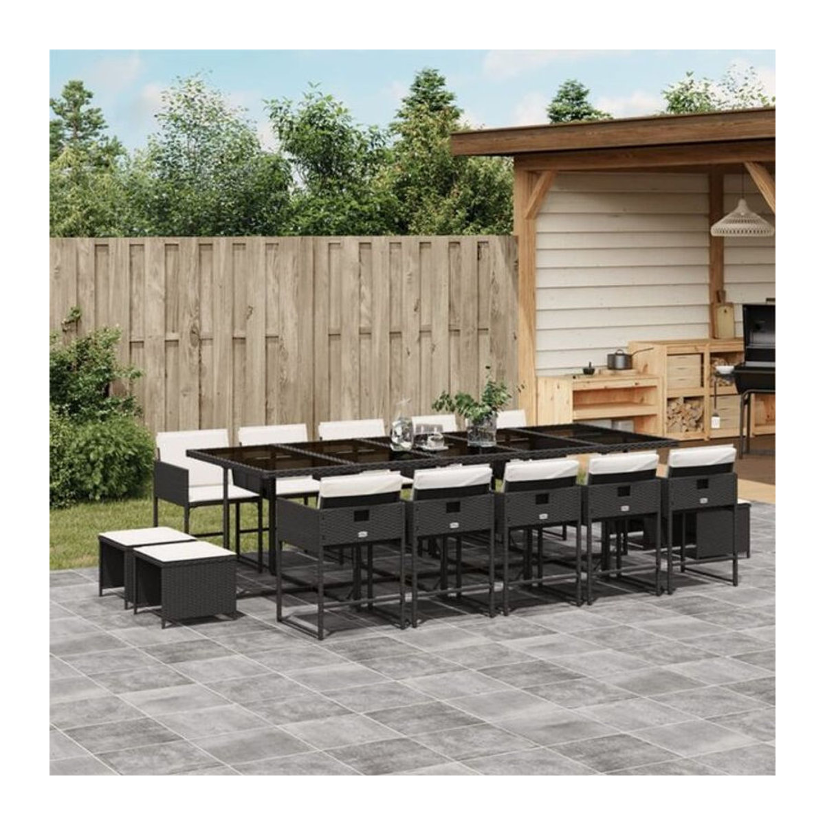 Vidaxl 15-tlg. Gartenmöbel-Set aus Polyrattan mit Kissen in Schwarz und Beige - Bild 1