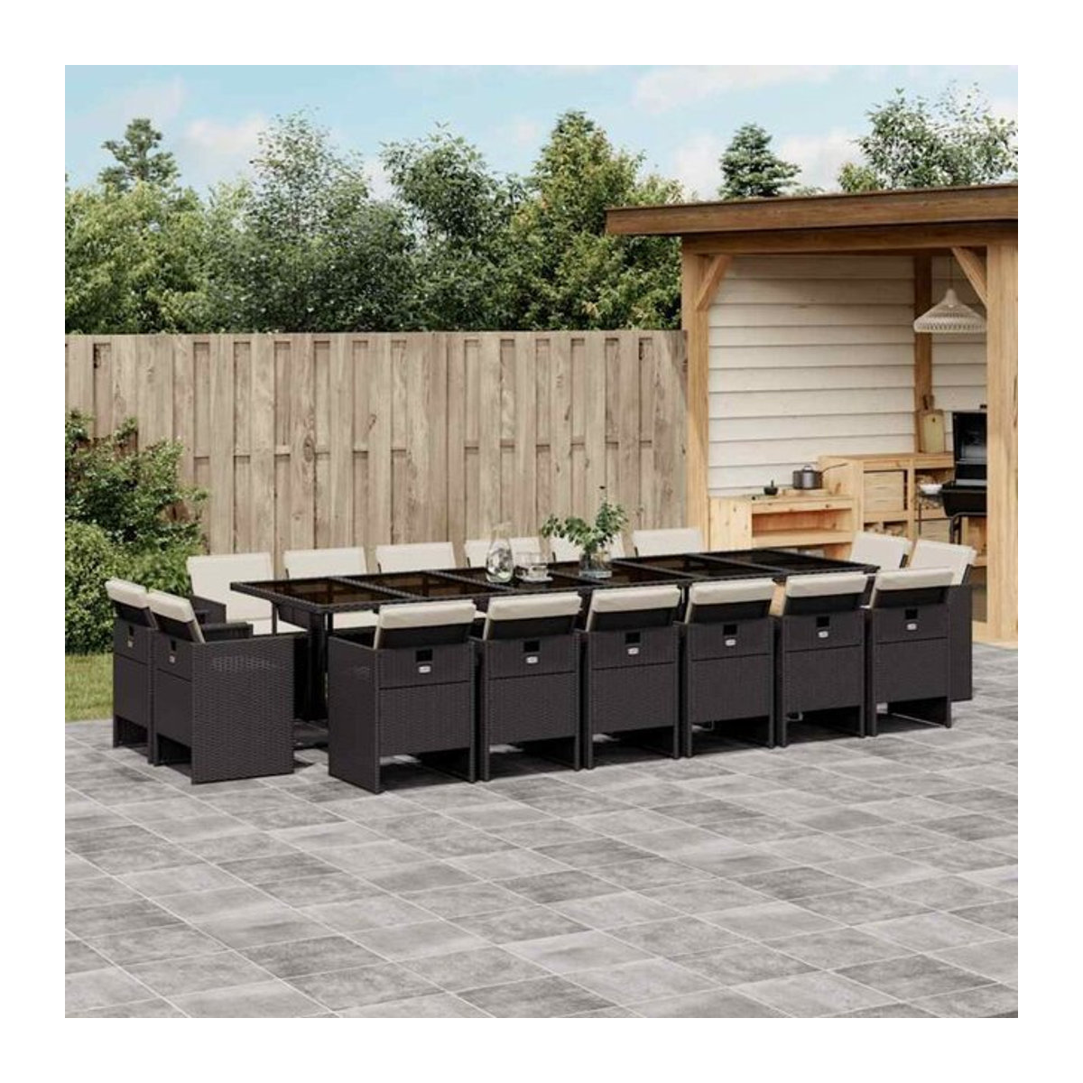 vidaxl 17-teilige moderne Garten-Essgruppe aus Poly-Rattan mit Kissen in Schwarz - Bild 1
