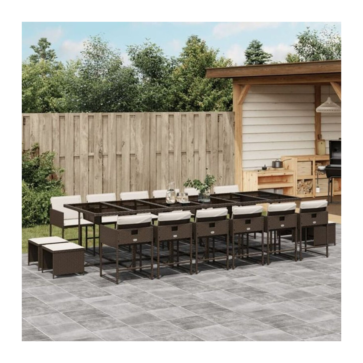 Vidaxl 17-teiliges Gartenmöbel-Set aus Polyrattan mit Kissen in Braun und Schwarz - Bild 1