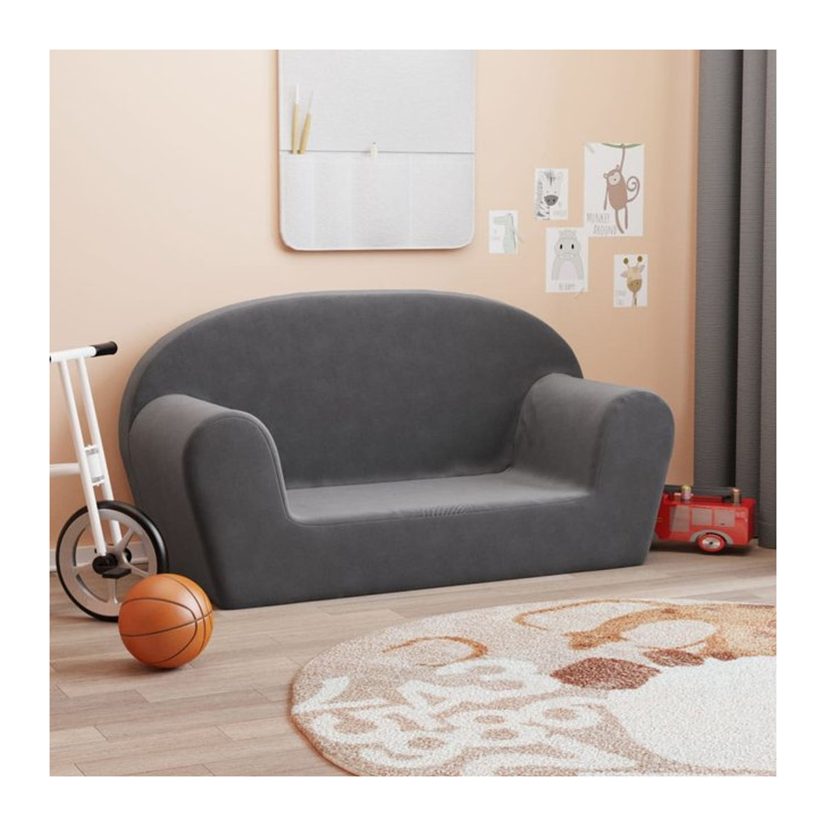 Vidaxl 2-Sitzer Kinder-Sofa aus weichem Plüsch in Anthrazit - Bild 1