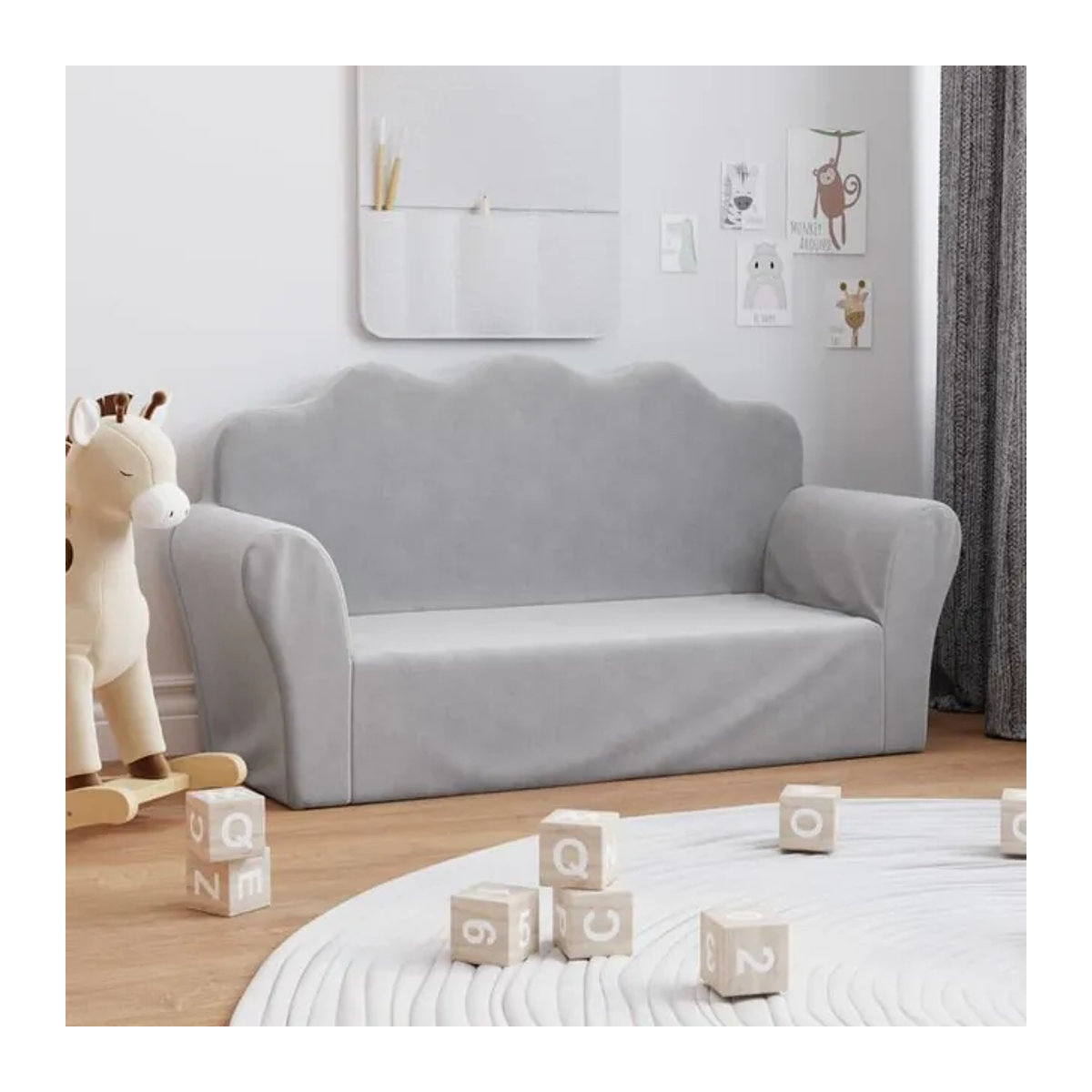 Vidaxl 2-Sitzer Kinder-Sofa aus weichem Plüsch in Grau - Bild 1