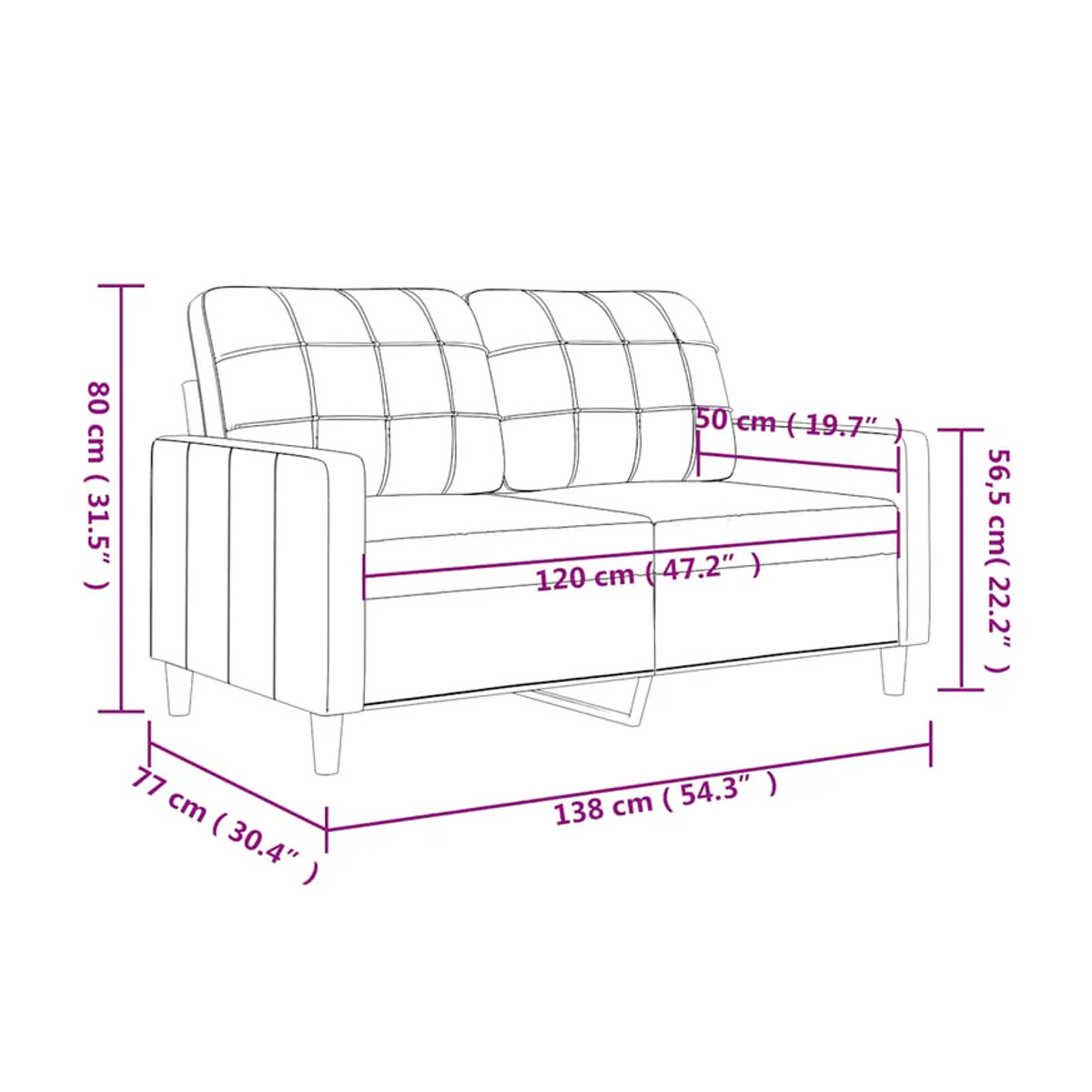 Vidaxl 2-Sitzer Sofa in Grau mit Stoffbezug und Metallgestell, Breite: 120 cm - Bild 2