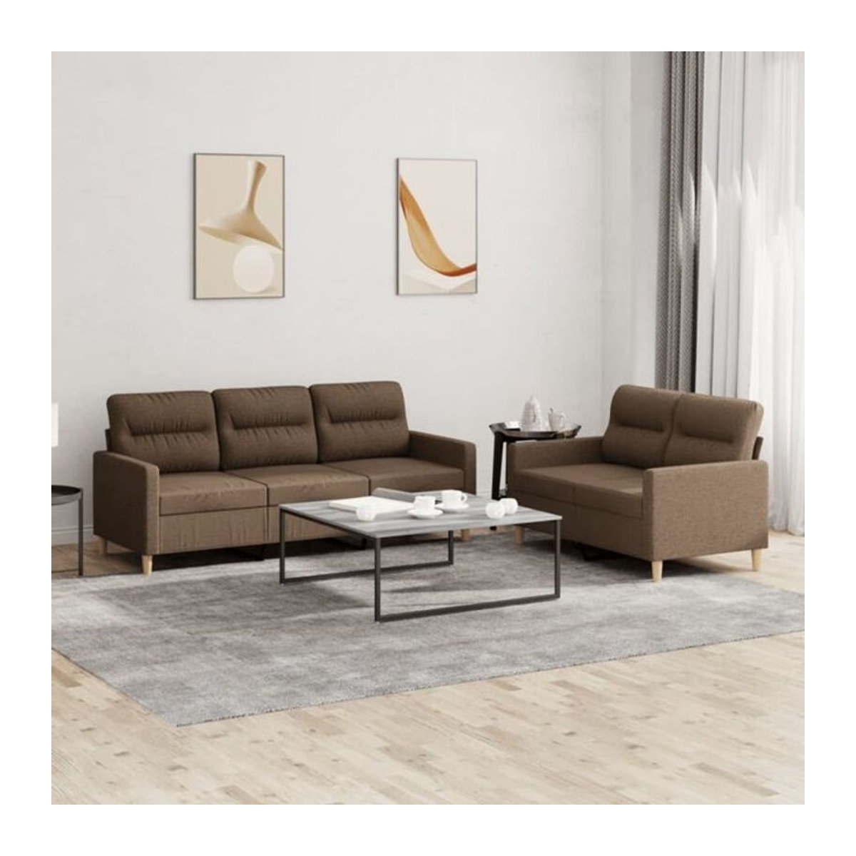 vidaxl 2-teilige Sofagarnitur als Schlafsofa aus Stoff in Braun mit Kissen und Metallgestell - Bild 1