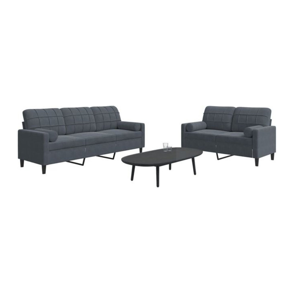Vidaxl 2-teilige Sofagarnitur in Anthrazit aus Samt mit Kissen und Nackenrollen im modernen Design - Bild 1