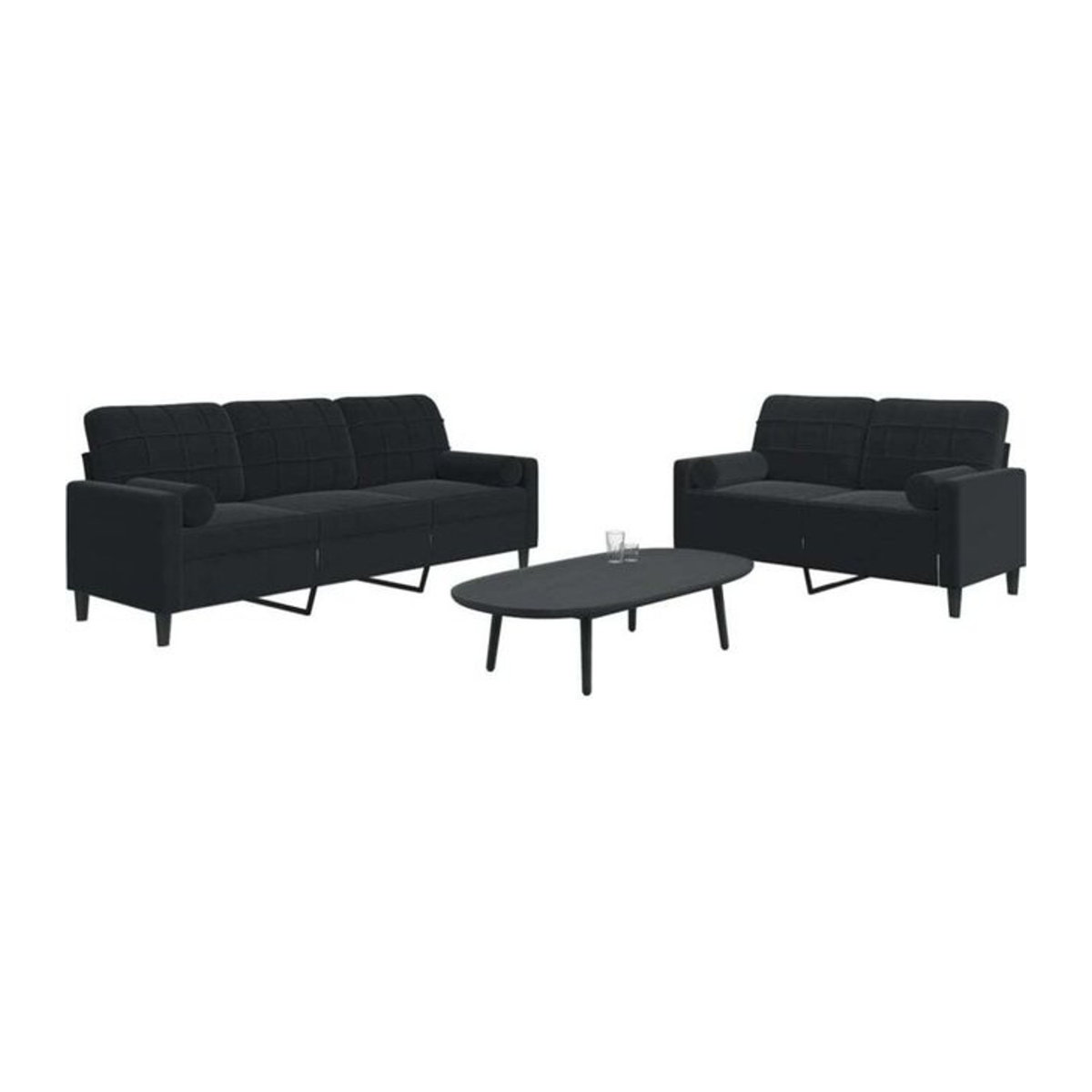 Vidaxl 2-tlg. Ecksofa aus Samt mit Kissen und Nackenrollen in Schwarz - Bild 1