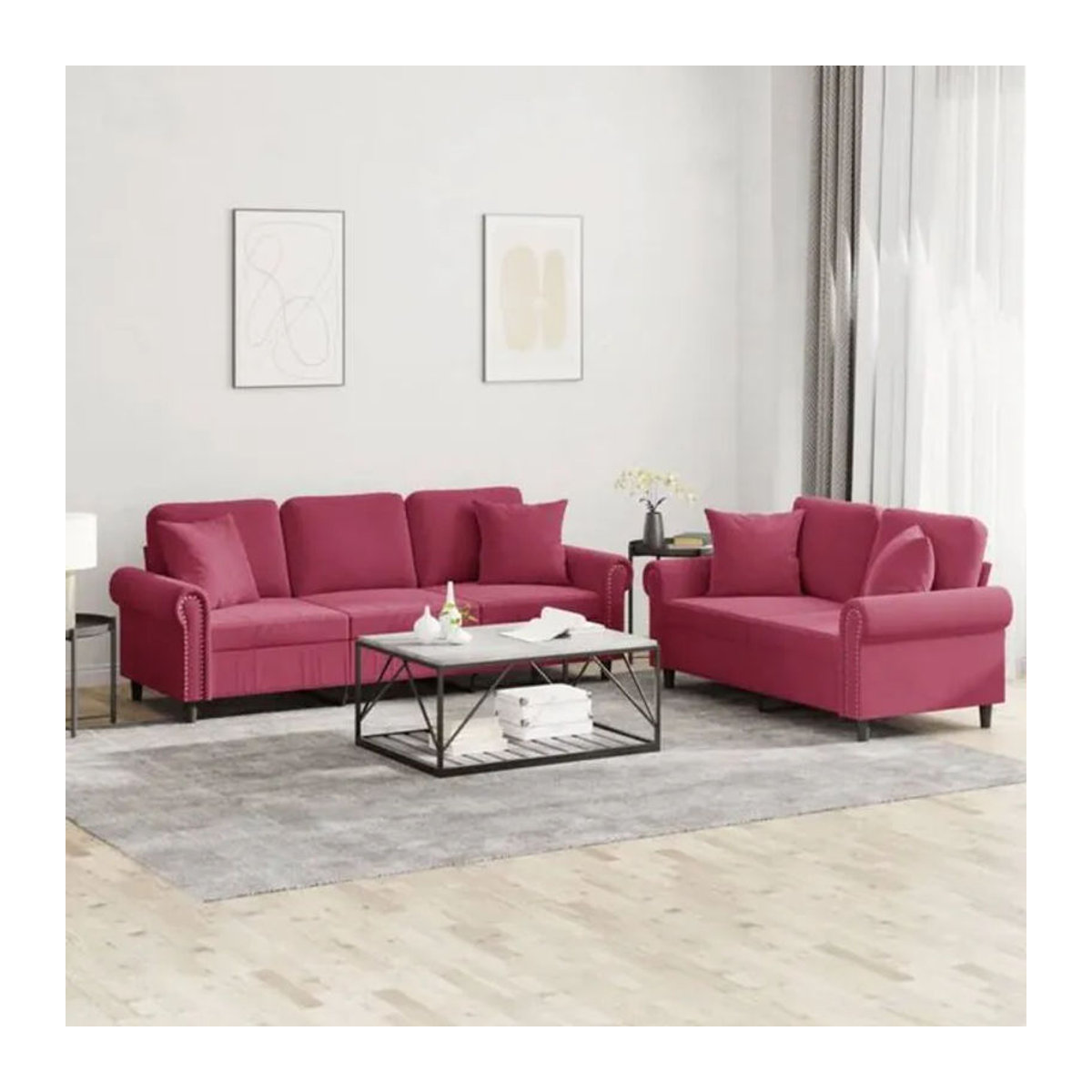Vidaxl 2-tlg. Sofagarnitur mit Kissen aus Samt in Rot - Bild 1