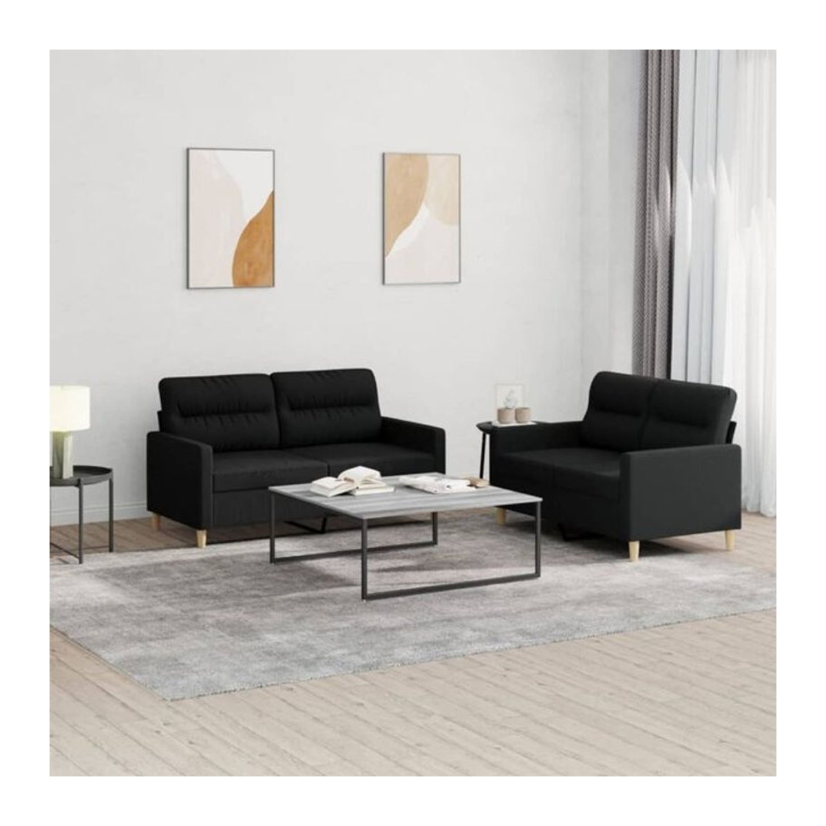 Vidaxl 2-tlg. Sofagarnitur Modern in Schwarz aus Stoff und Metall mit Kissen - Bild 1