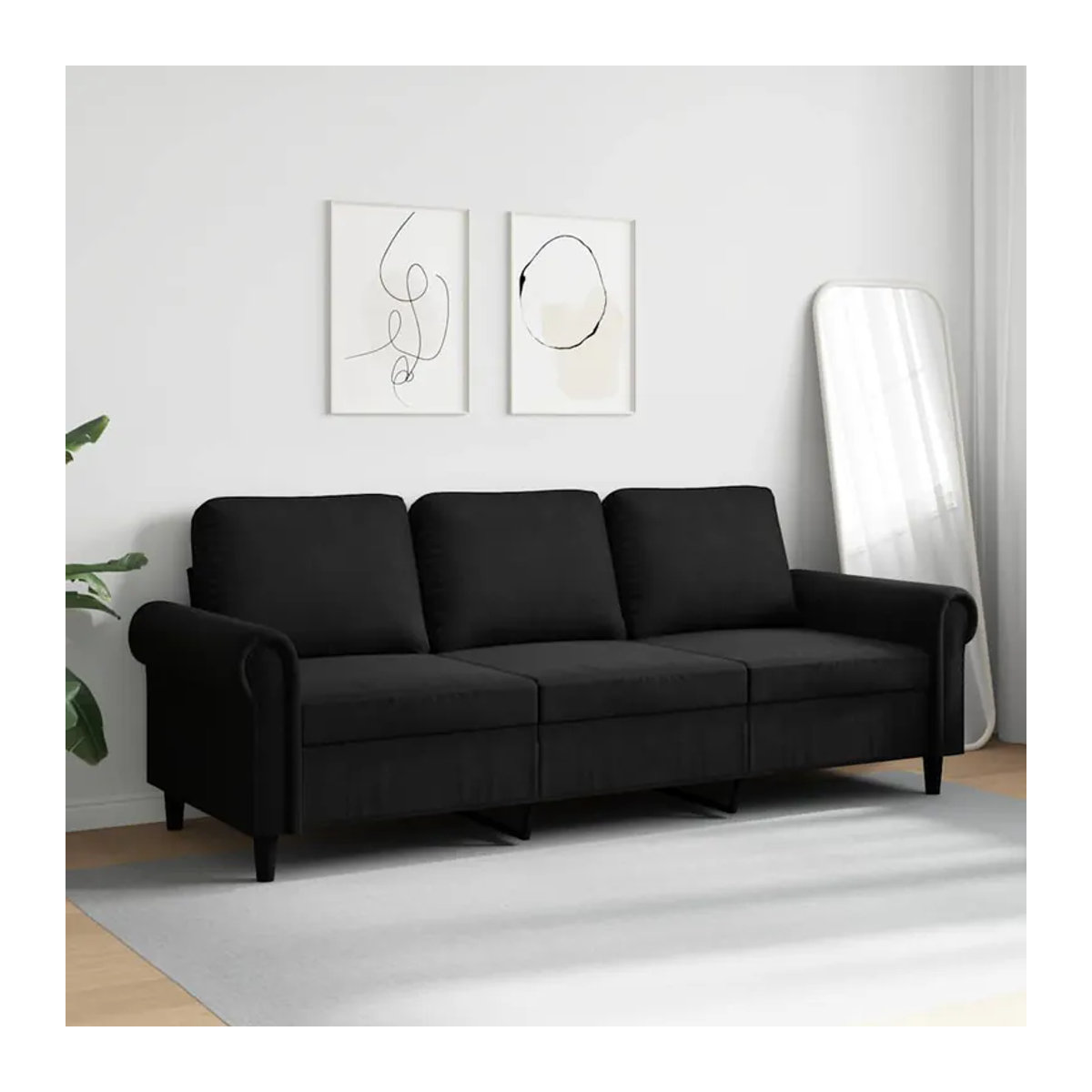 Vidaxl 3-Sitzer-Sofa aus Samt in Schwarz mit Metallgestell, Breite: 180 cm - Bild 4