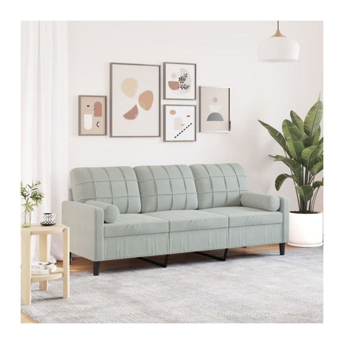Vidaxl 3-Sitzer-Sofa aus Samt mit Zierkissen in Grau und Metallgestell, Breite: 180 cm - Bild 1