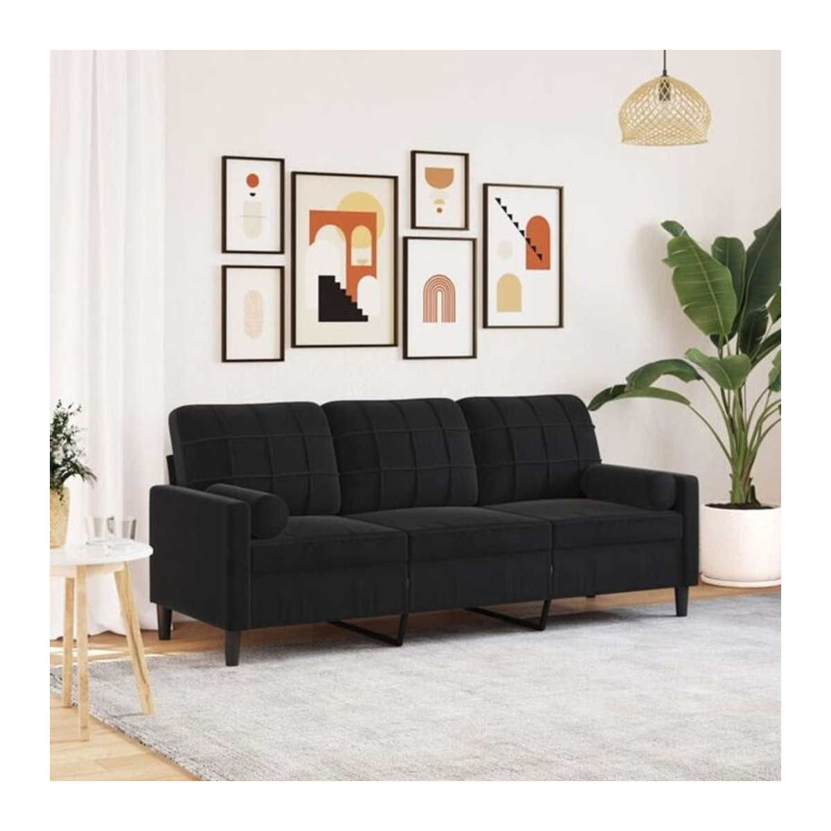 Vidaxl 3-Sitzer-Sofa aus Samt mit Zierkissen in Schwarz und Metallgestell, Breite: 180 cm - Bild 1