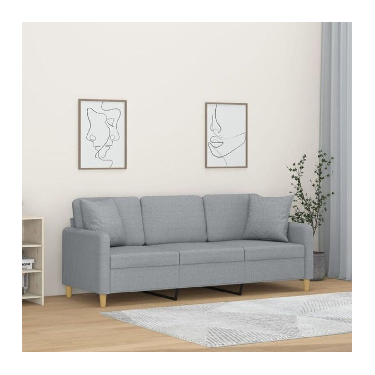vidaxl 3-Sitzer-Sofa in Grau mit Zierkissen, modernes skandinavisches Design aus Stoff und Metall, Breite: 180 cm - Bild 1