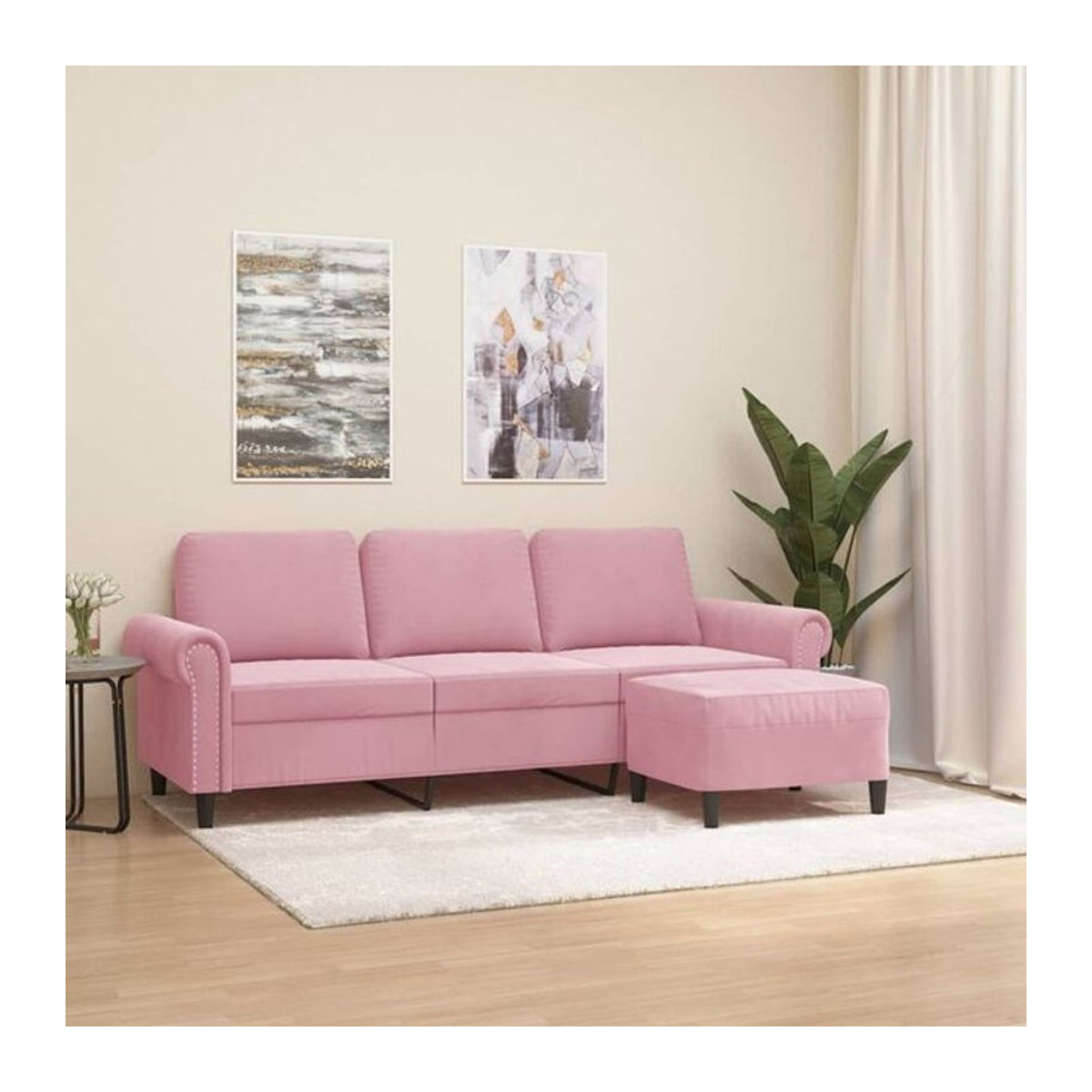 Vidaxl 3-Sitzer-Sofa mit Hocker aus Samt in Rosa mit Metallgestell, Breite: 180 cm - Bild 1