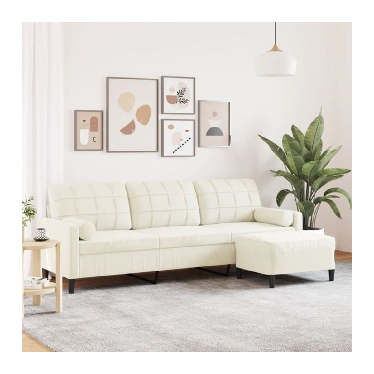 Vidaxl 3-Sitzer-Sofa mit Hocker in Beige aus Samt und Metall im modernen Design, Breite: 226 cm, Tiefe: 80 cm, Höhe: 77 cm - Bild 1