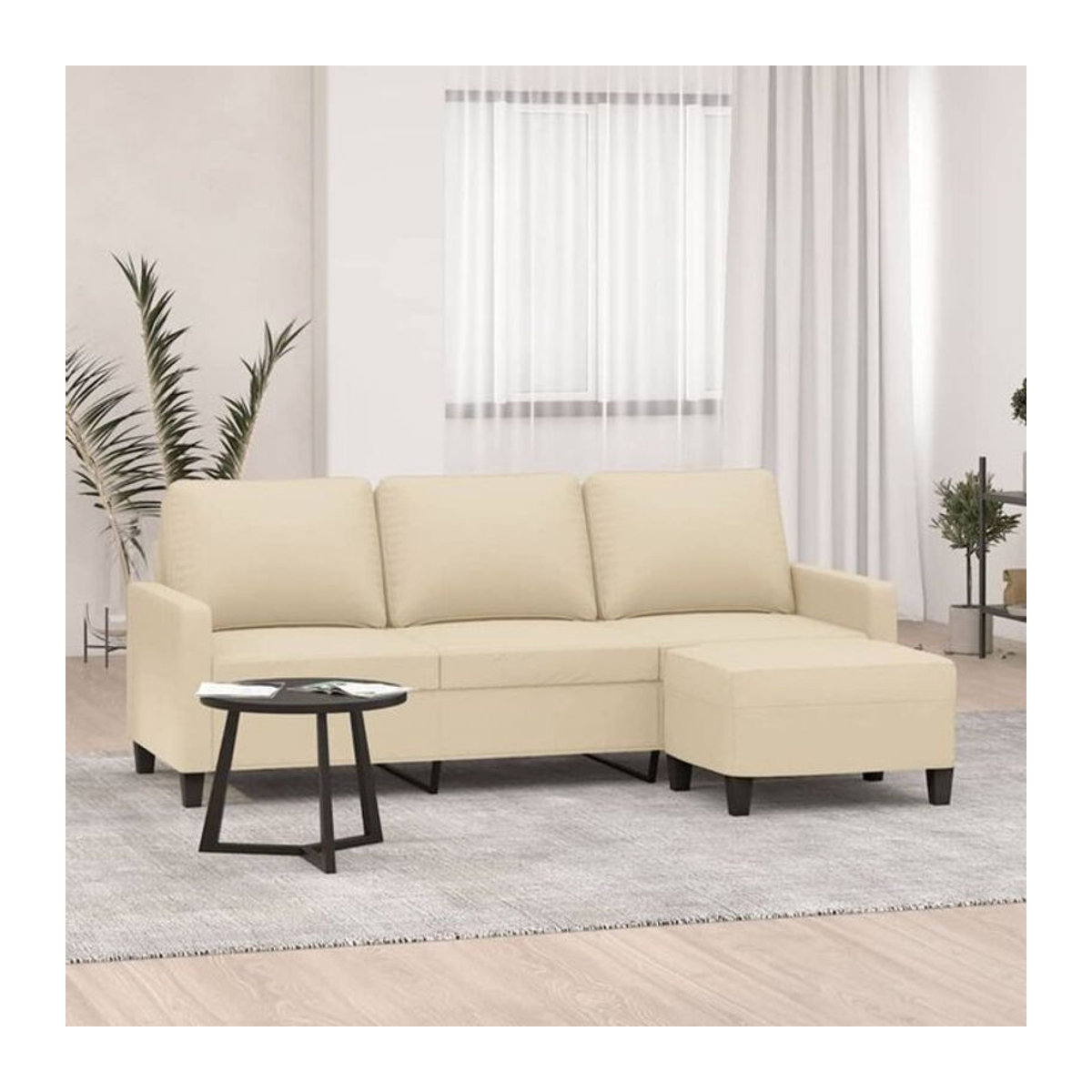 vidaxl 3-Sitzer-Sofa mit Hocker in Beige aus Stoff und Metall im modernen Design, Breite: 180 cm - Bild 1