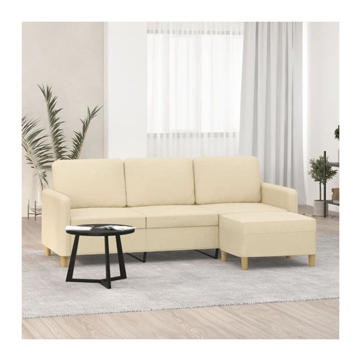Vidaxl 3-Sitzer-Sofa mit Hocker in Beige aus Stoff und Metall im modernen Design - Bild 1