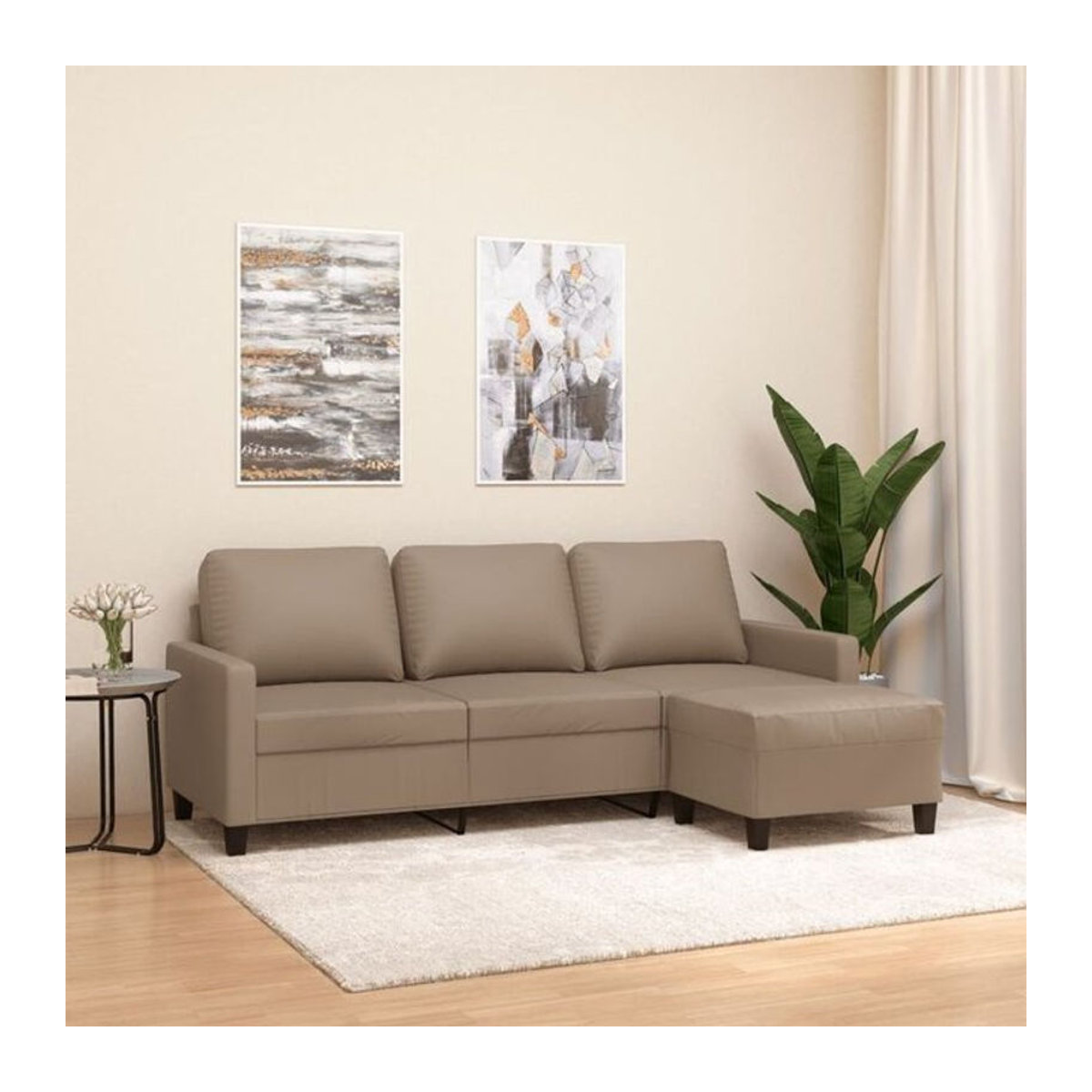 Vidaxl 3-Sitzer-Sofa mit Hocker in Braun und Beige aus Kunstleder mit Metallgestell, Breite: 198 cm - Bild 1
