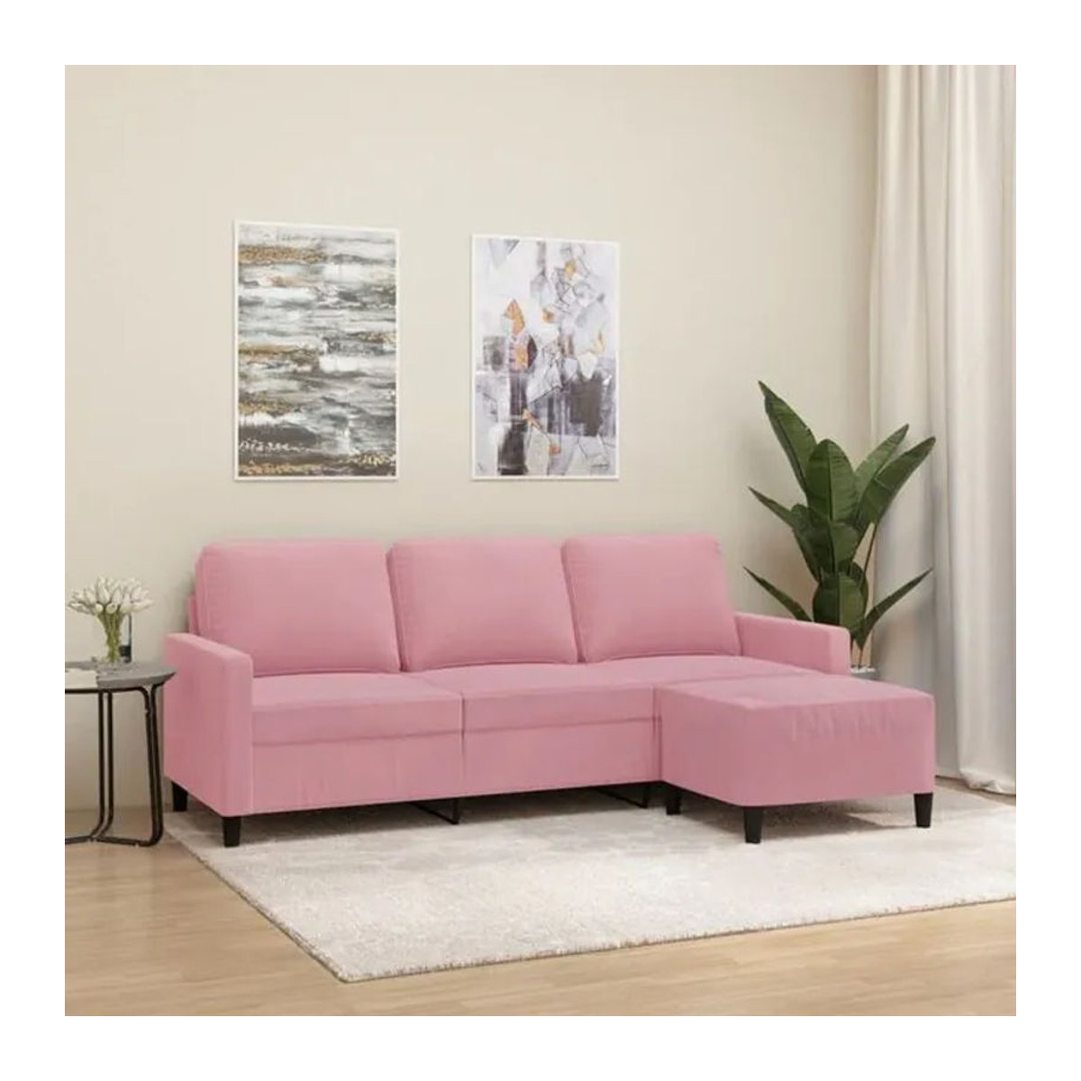 Vidaxl 3-Sitzer-Sofa mit Hocker in Rosa aus Samt und Metall im modernen Design - Bild 1