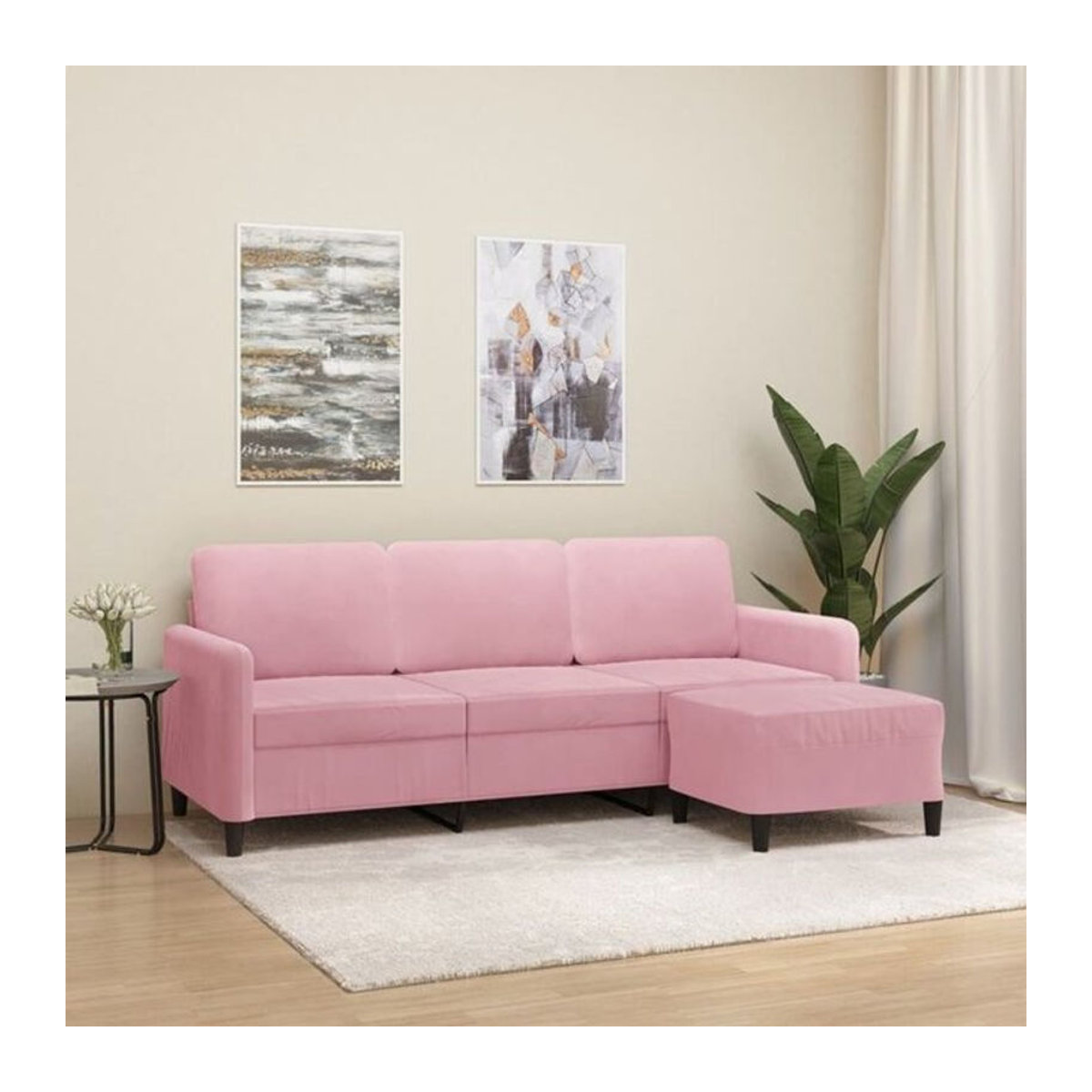 Vidaxl 3-Sitzer-Sofa mit Hocker in Rosa aus Samt und Metall, Modernes Design, Breite: 180 cm - Bild 1