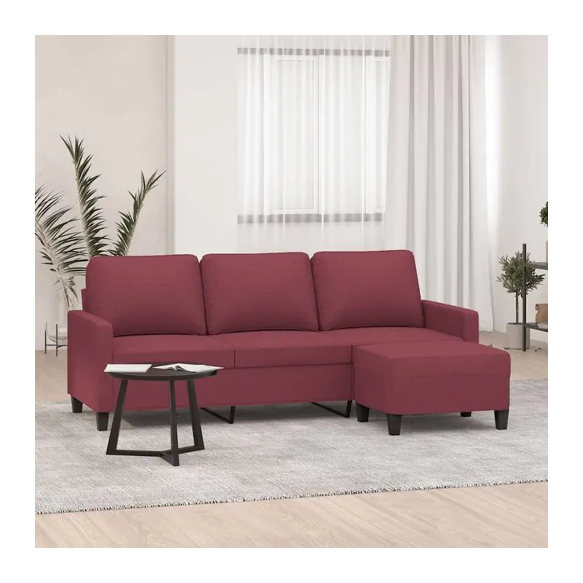 Vidaxl 3-Sitzer Sofa mit Hocker in Rot aus Stoff, Modern, Breite: 180 cm - Bild 1