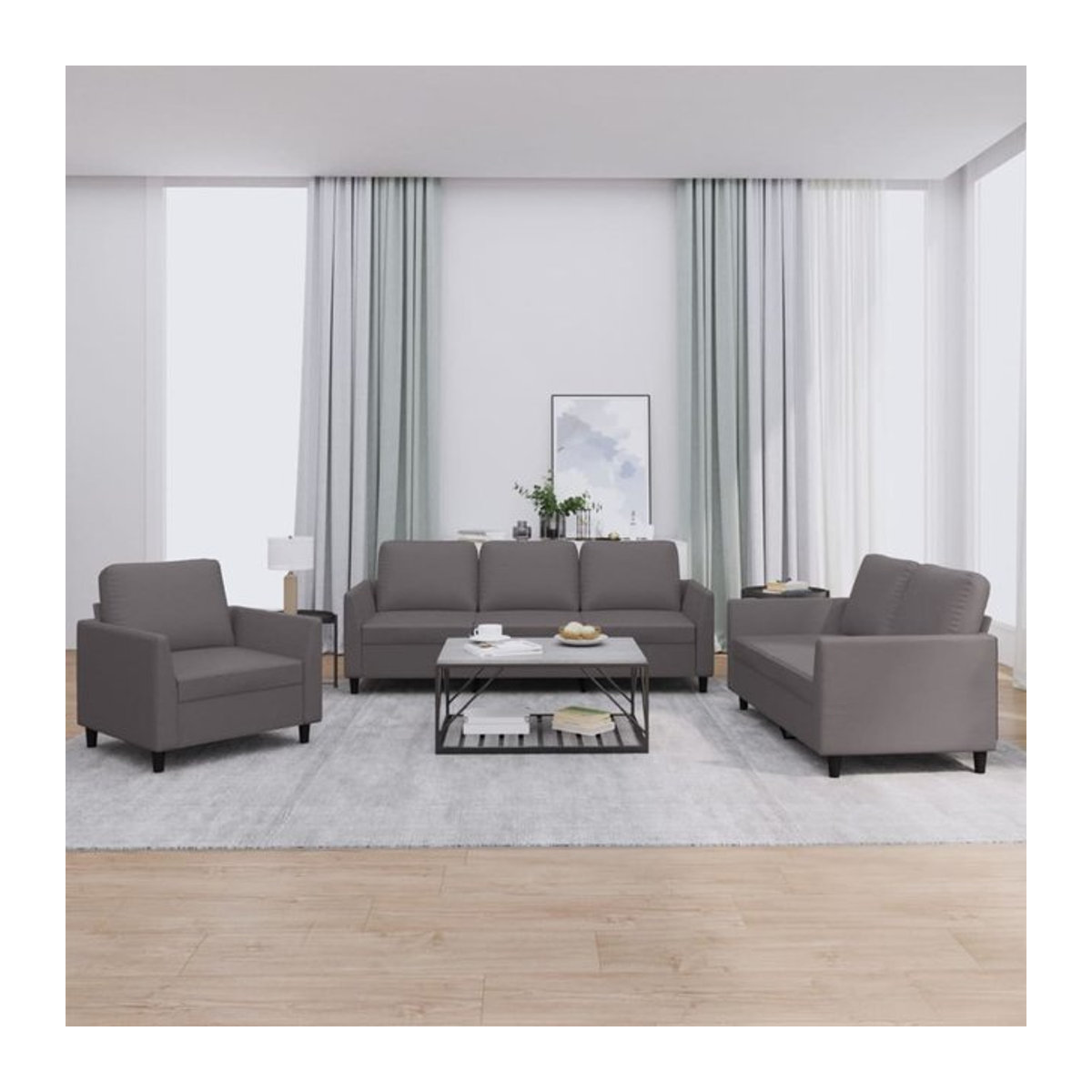 Vidaxl 3-Sitzer Sofa-Set mit Kissen in Grau aus Kunstleder im modernen Design - Bild 1