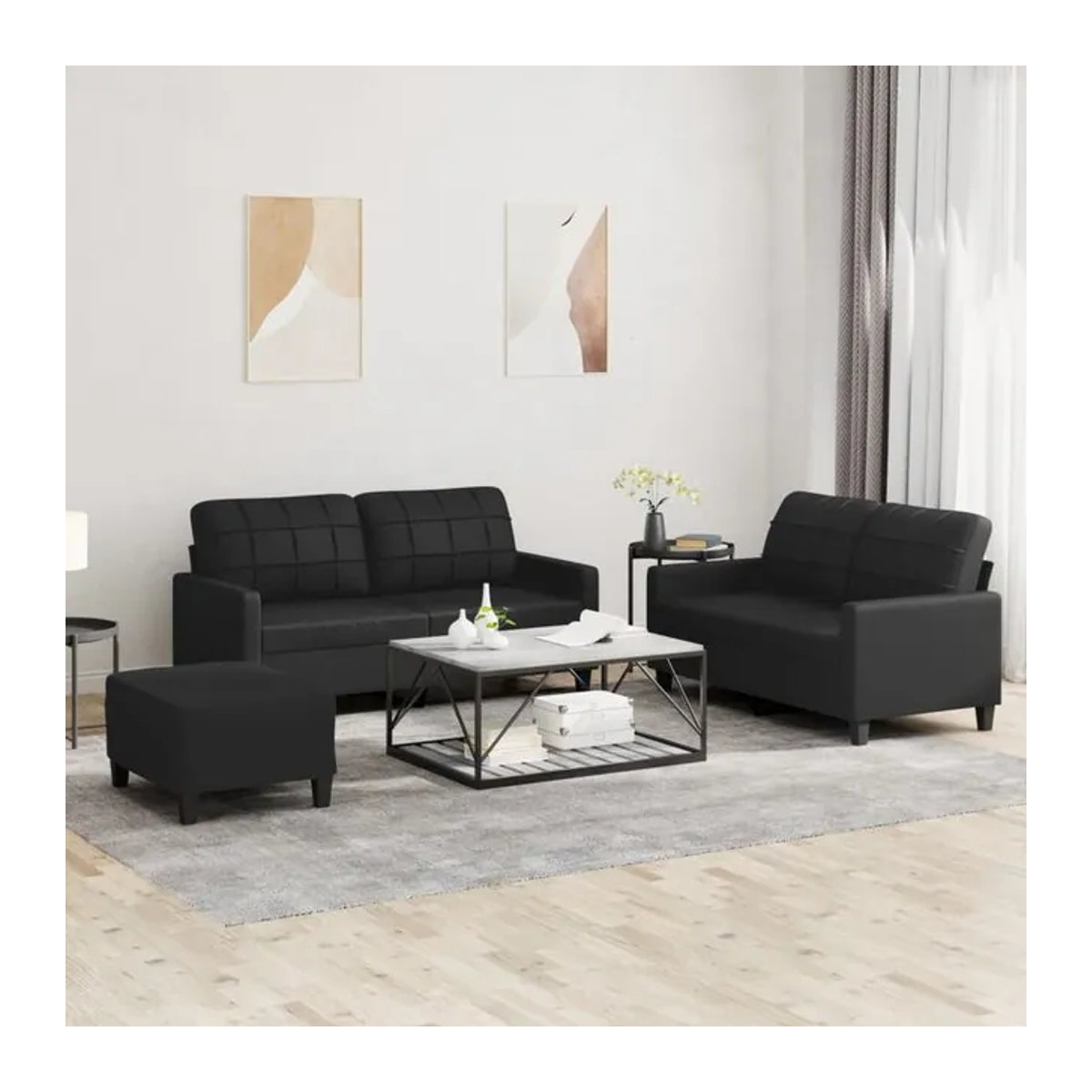 Vidaxl 3-Sitzer Sofa-Set mit Kissen in Schwarz aus Kunstleder im modernen Design - Bild 1