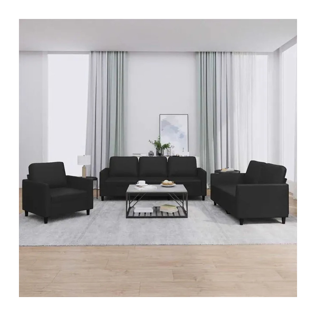 Vidaxl 3-Sitzer Sofa-Set mit Kissen in Schwarz aus Kunstleder im modernen Design - Bild 1
