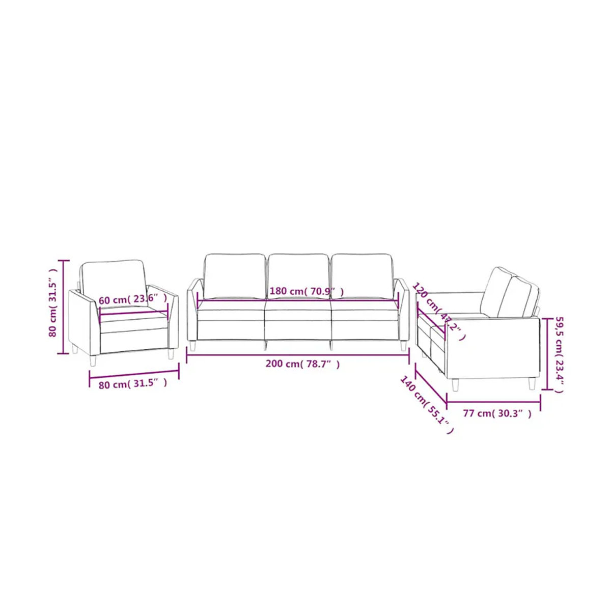 Vidaxl 3-Sitzer Sofa-Set mit Kissen in Schwarz aus Kunstleder im modernen Design - Bild 2