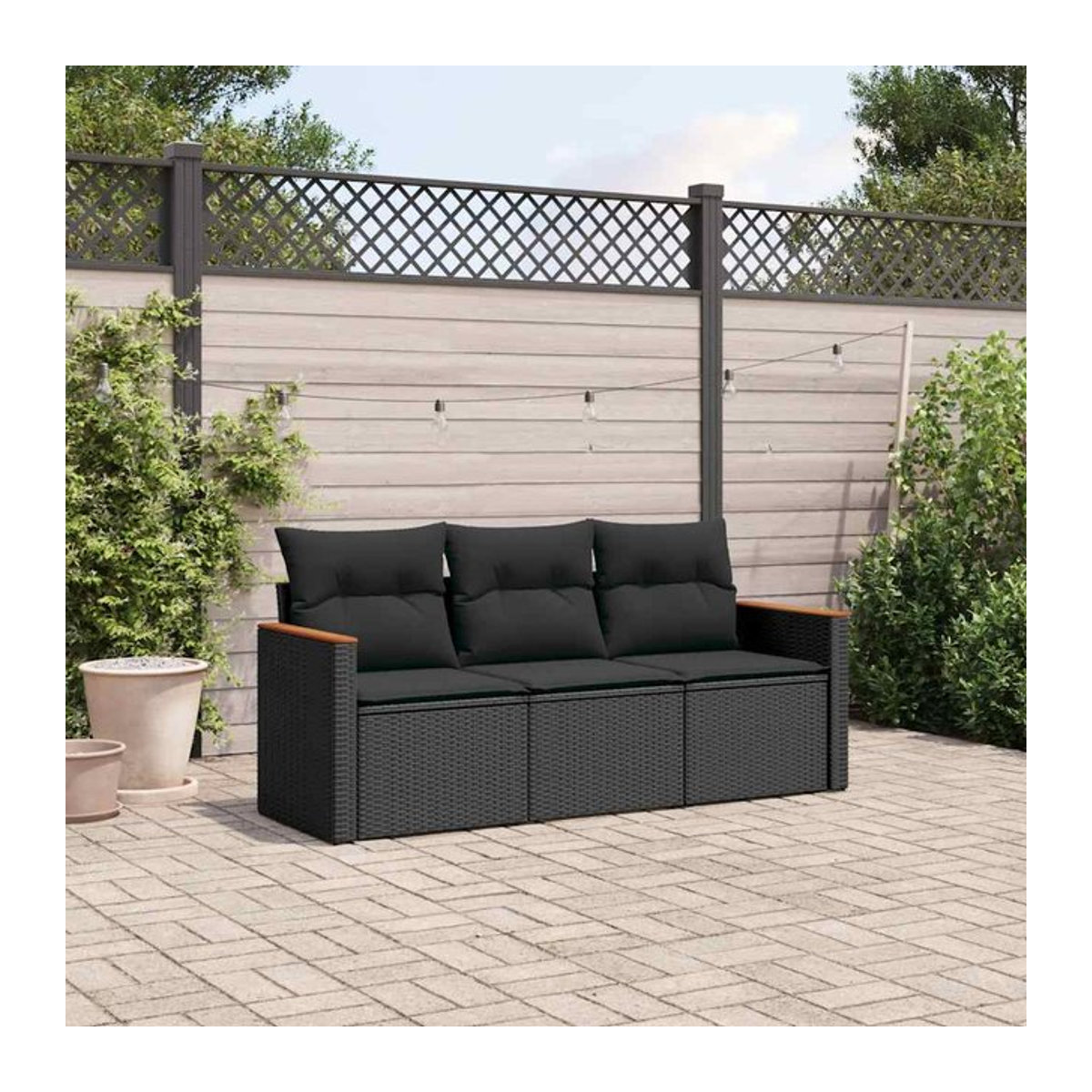 Vidaxl 3-teilige Garten-Sitzgruppe aus schwarzem PE-Rattan mit Kissen im modernen Design - Bild 1