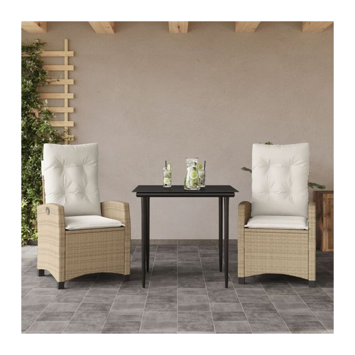 Vidaxl 3-teilige moderne Garten-Essgruppe aus Polyrattan mit Kissen und Glastisch in Beige - Bild 1