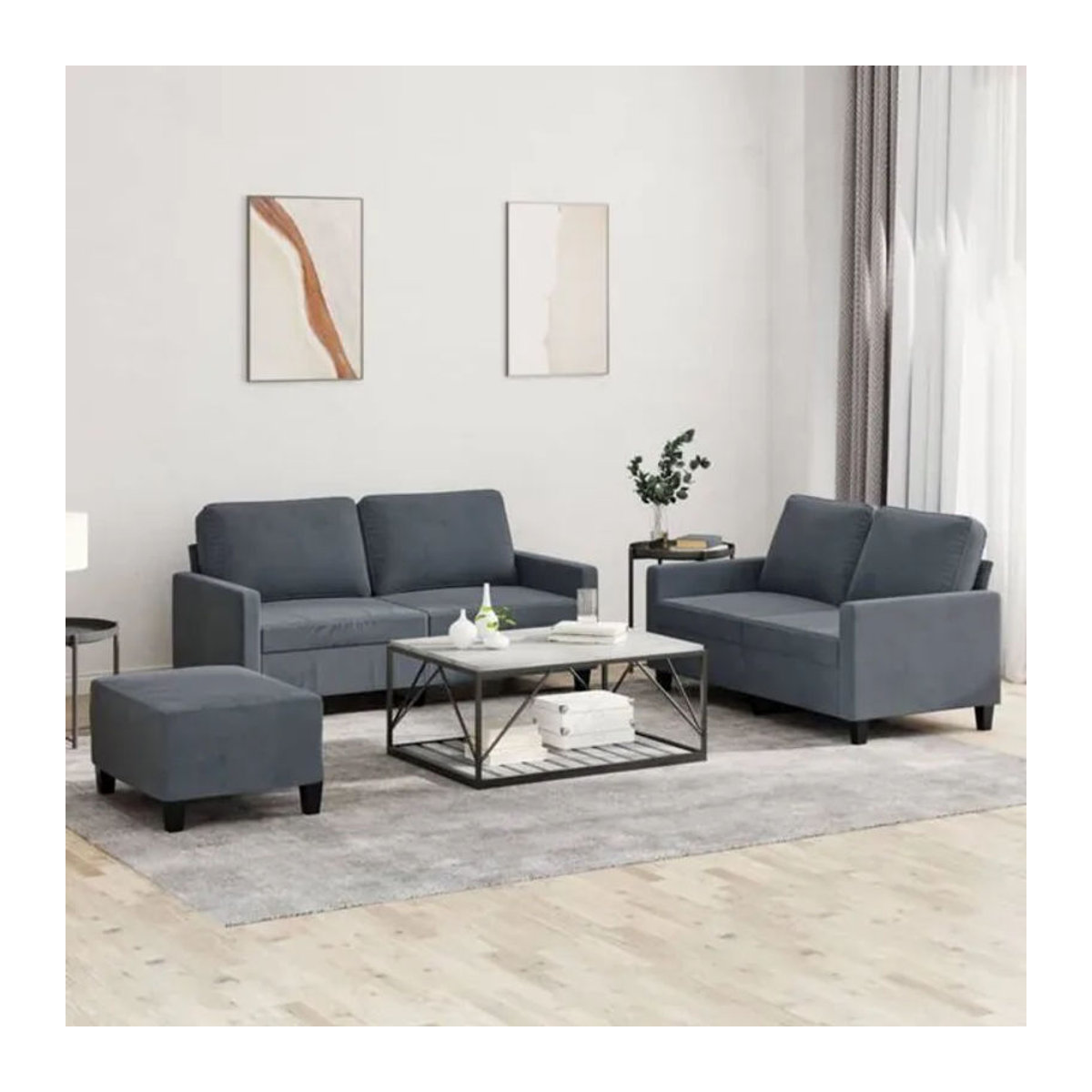 Vidaxl 3-teilige Sofagarnitur aus Samt in Anthrazit mit Metallgestell im modernen Design - Bild 1