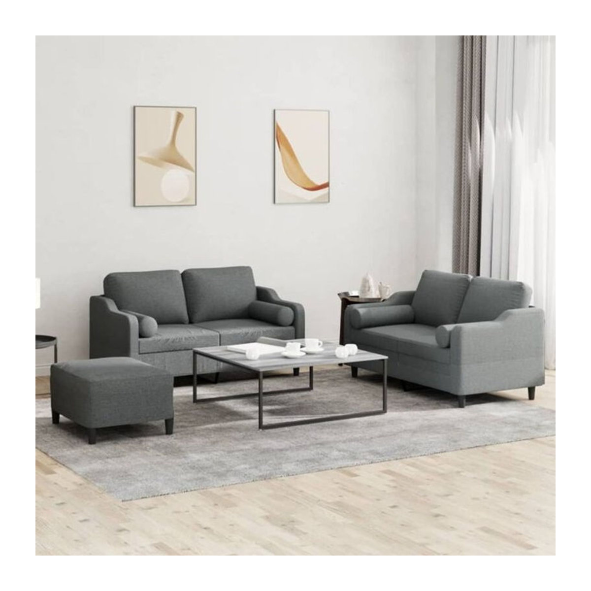 Vidaxl 3-teilige Sofagarnitur in Anthrazit aus Stoff mit Kissen im modernen Design - Bild 1