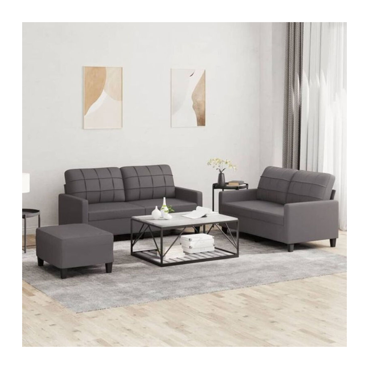 Vidaxl 3-teilige Sofagarnitur in Grau aus Kunstleder mit Kissen im modernen Design - Bild 1