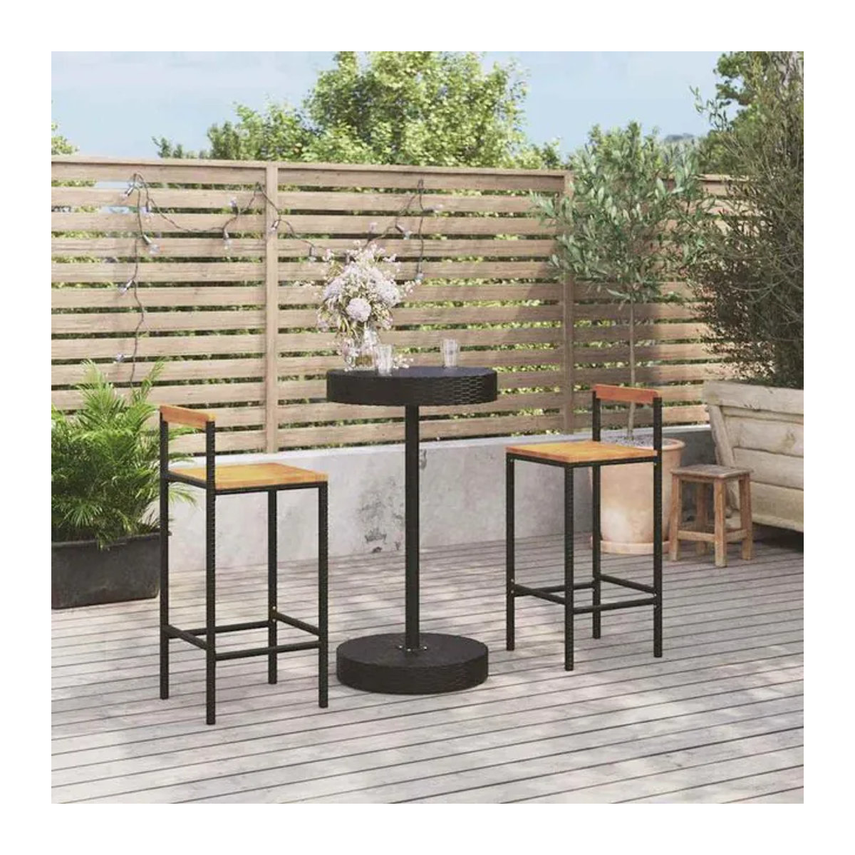 Vidaxl 3-teiliges Bar-Möbelset aus schwarzem Polyrattan und Akazie Holz im modernen Design - Bild 1