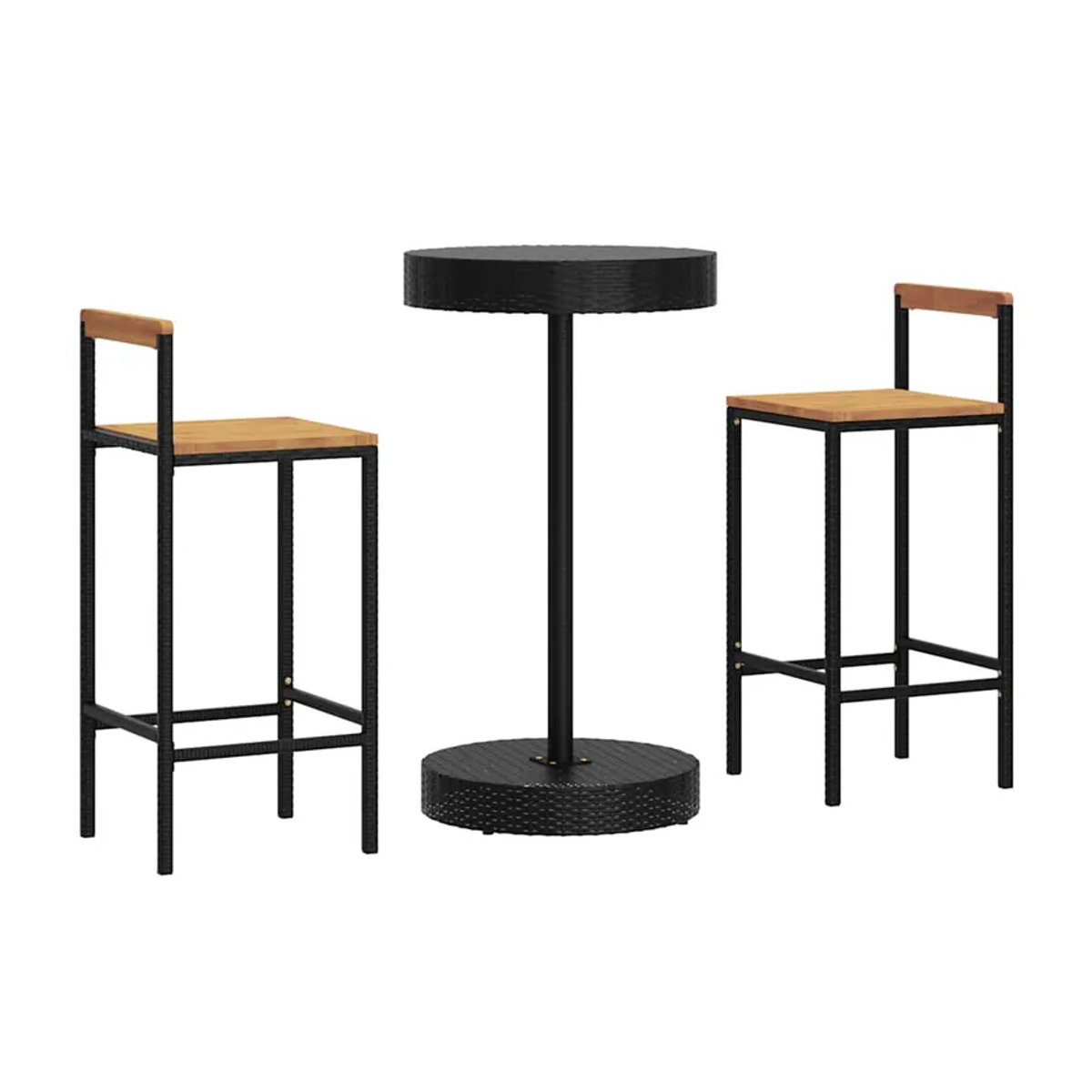 Vidaxl 3-teiliges Bar-Möbelset aus schwarzem Polyrattan und Akazie Holz im modernen Design - Bild 2