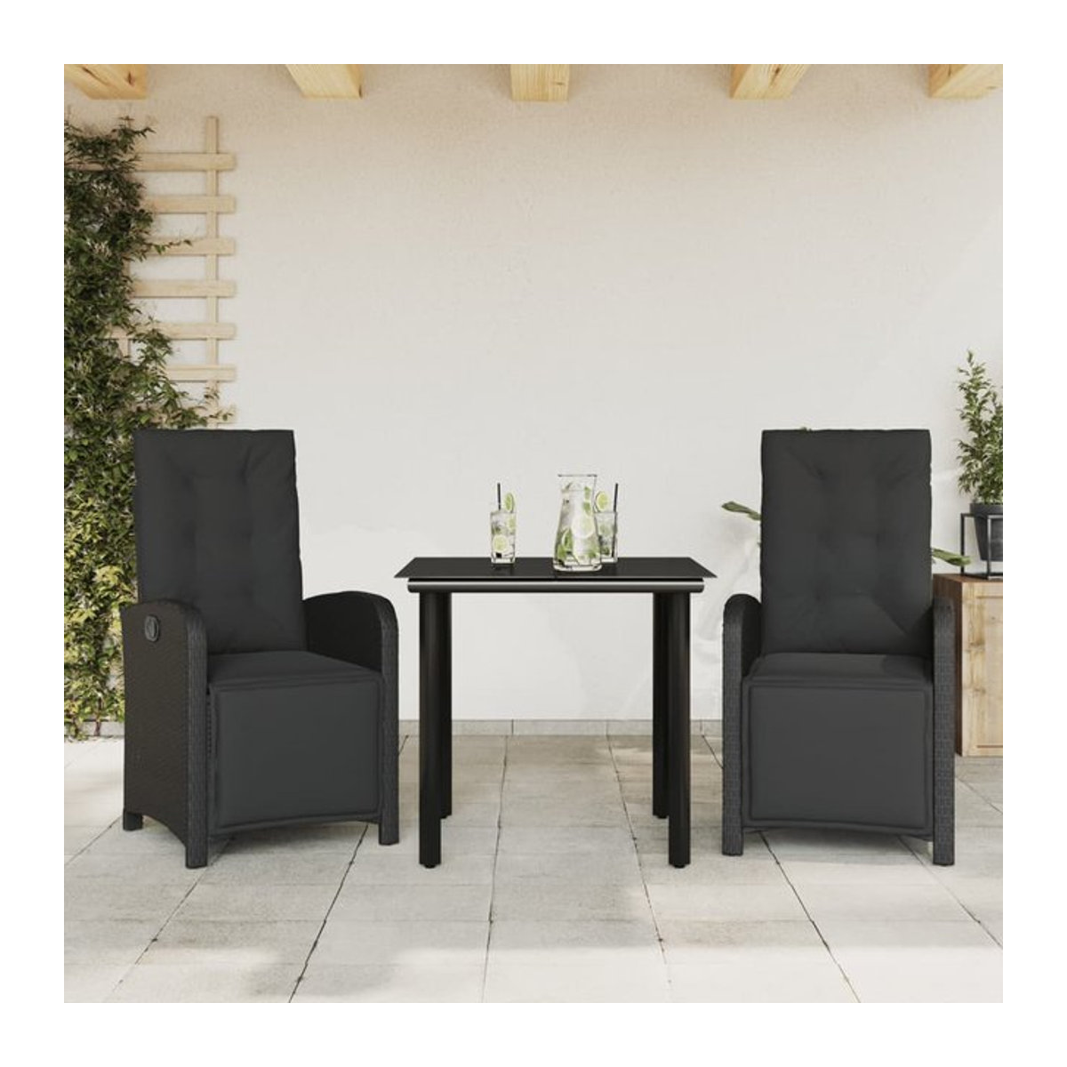 Vidaxl 3-teiliges Bistro-Gartenmöbel-Set aus Polyrattan mit Kissen, Schwarz - Bild 1