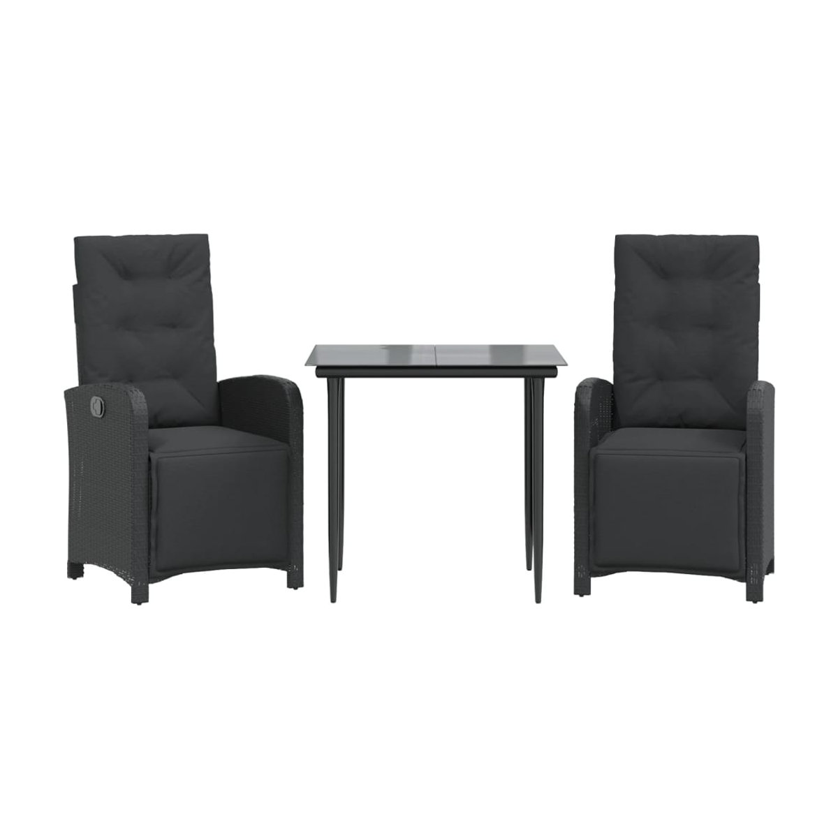 Vidaxl 3-teiliges Bistro-Möbelset aus Polyrattan mit Kissen und Glas, Schwarz - Bild 2
